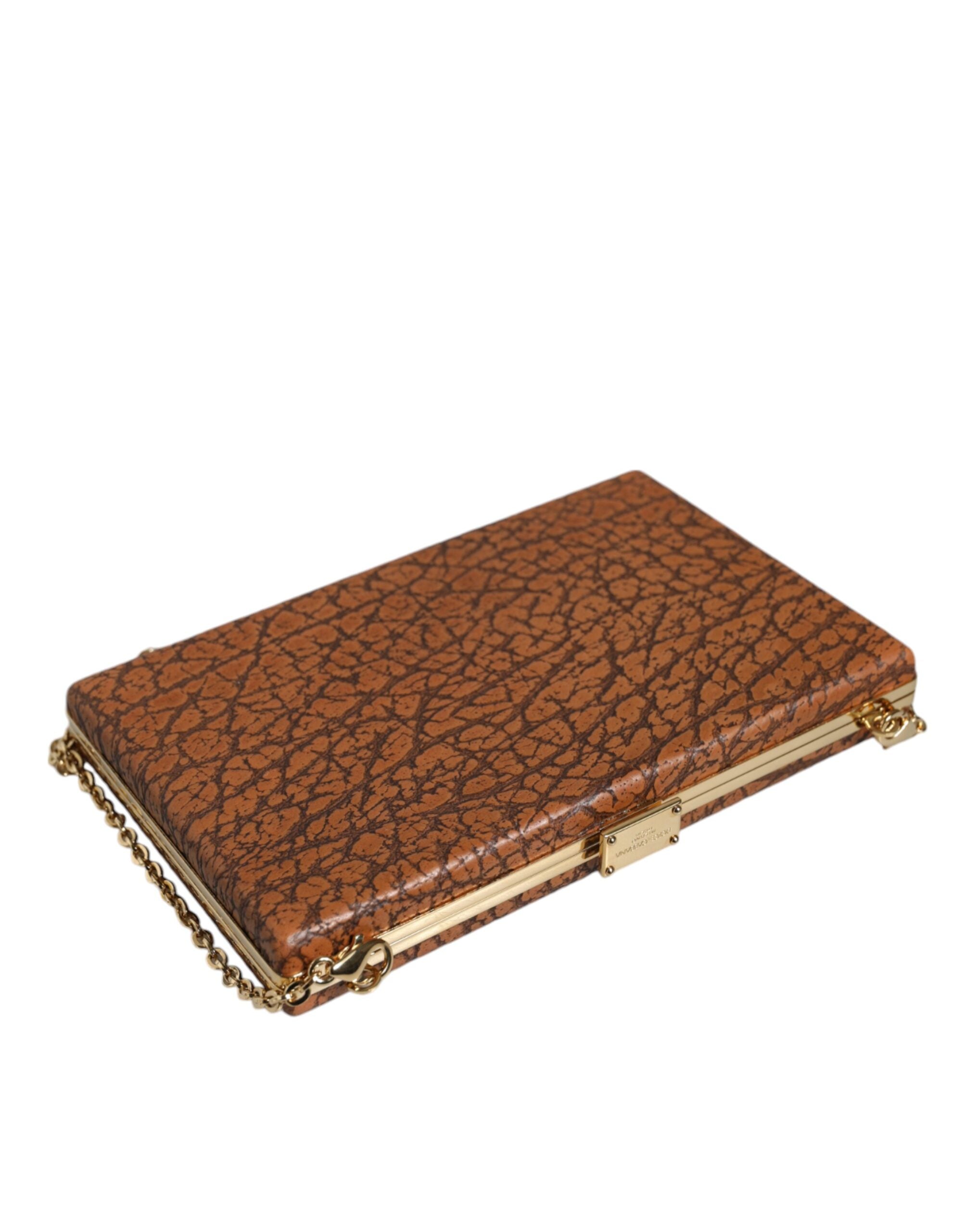 Dolce & Gabbana Brown Leather Gold Frame Clutch Mini Crossbody Bag -   -  Dolce & Gabbana.