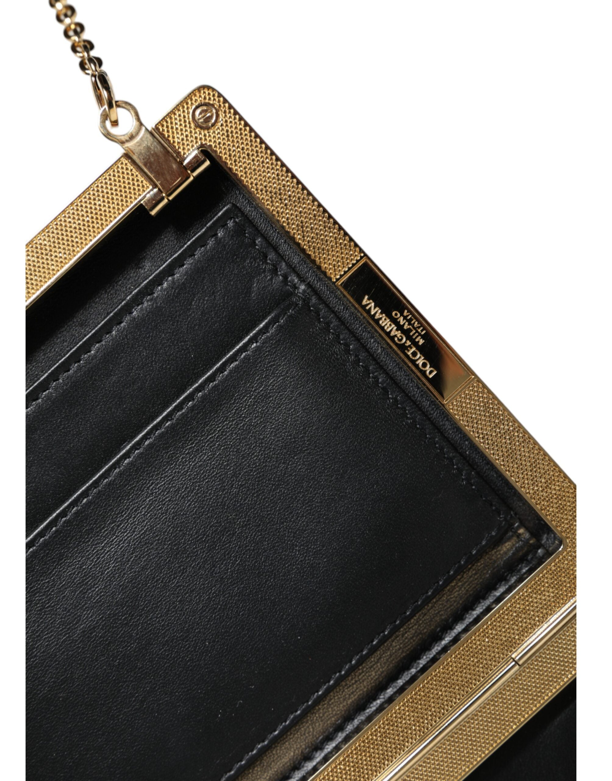 Dolce & Gabbana Brown Leather Gold Frame Clutch Mini Crossbody Bag -   -  Dolce & Gabbana.