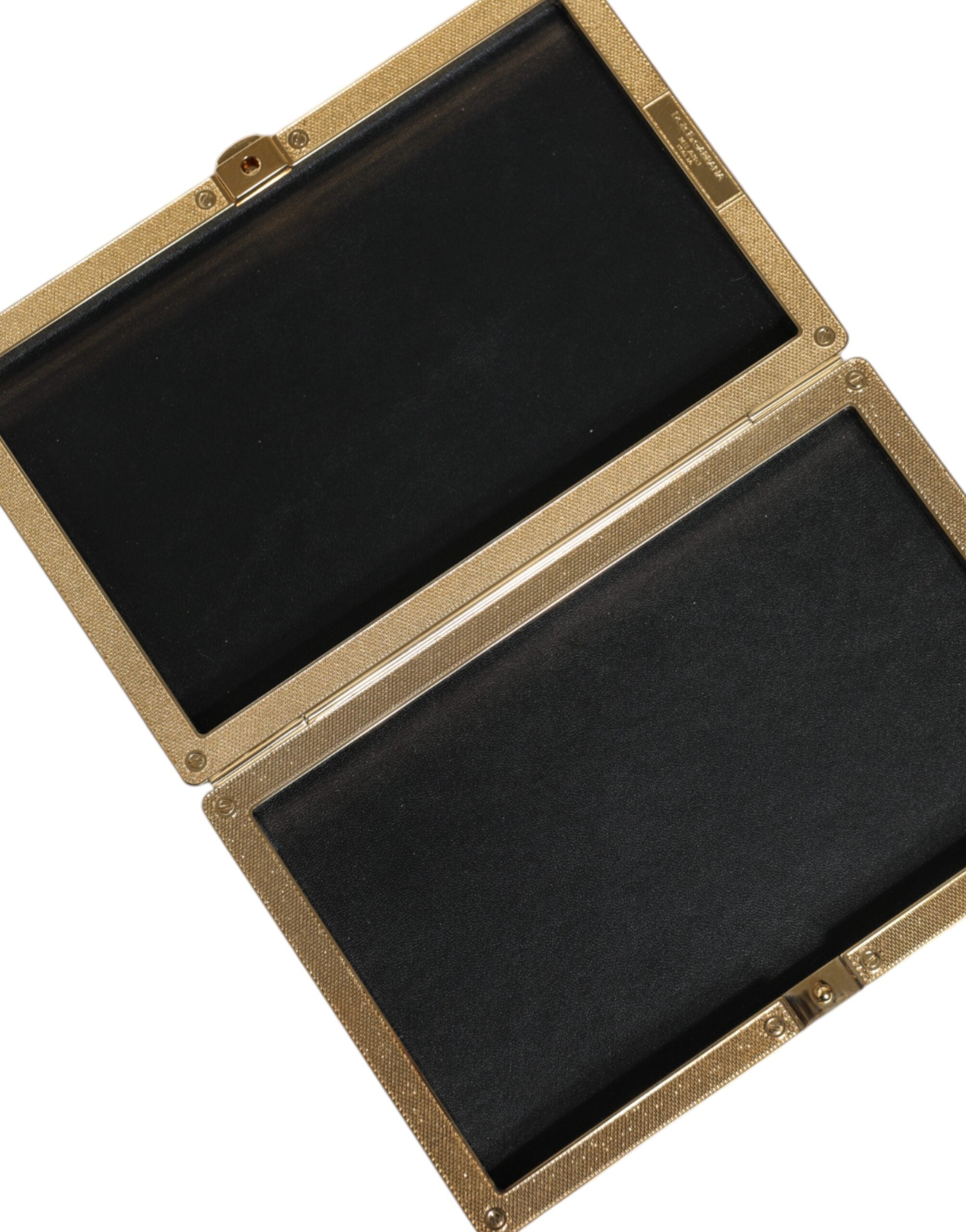 Dolce & Gabbana Black Leather Studs Gold Frame Clutch Evening Purse Bag -  Luxury Clutch Bag for Women -  Dolce & Gabbana.