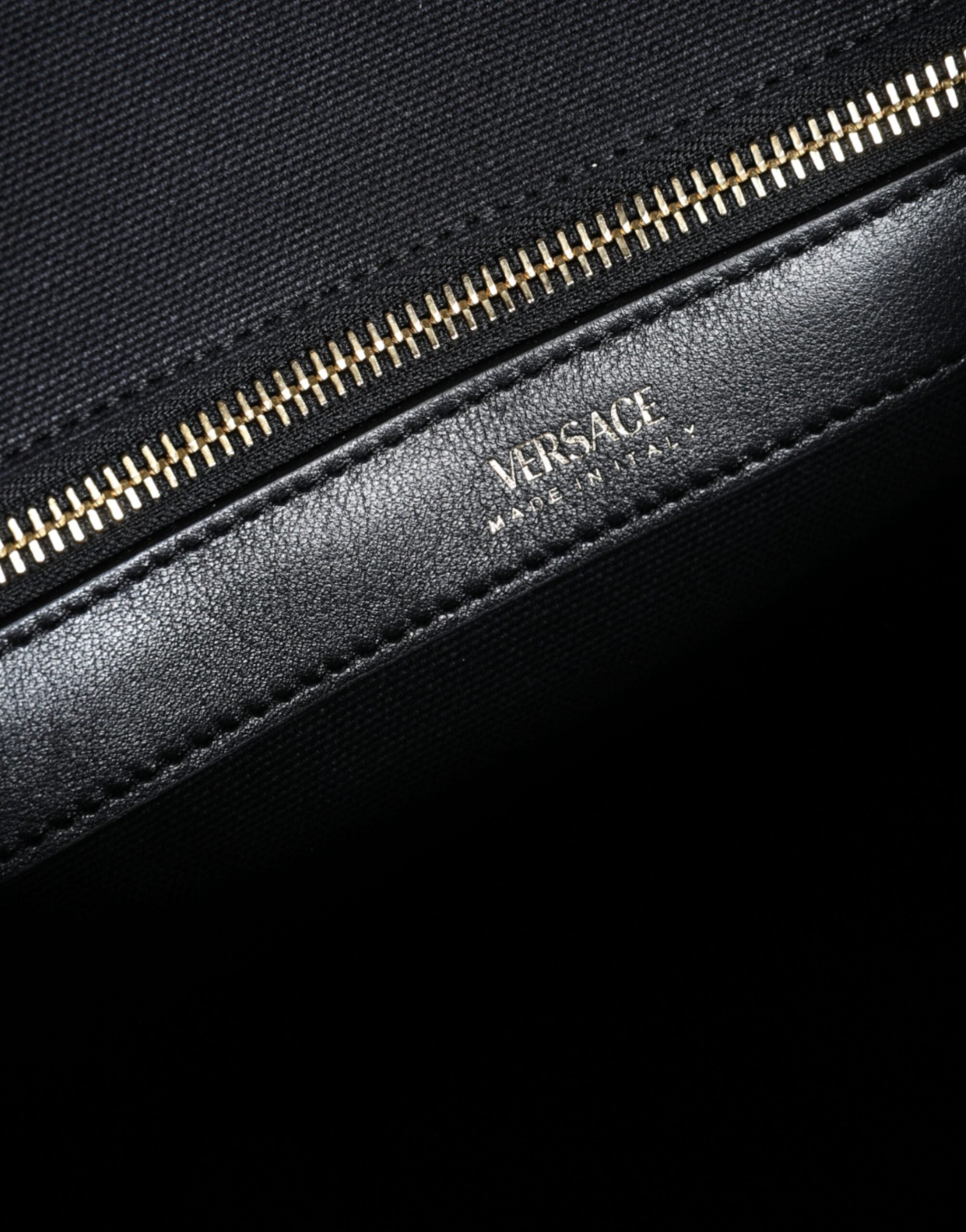 Versace Black Top Handle Canvas Leather Logo Crossbody Tote Bag -   -  Versace.