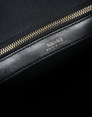 Versace Black Top Handle Canvas Leather Logo Crossbody Tote Bag -   -  Versace.