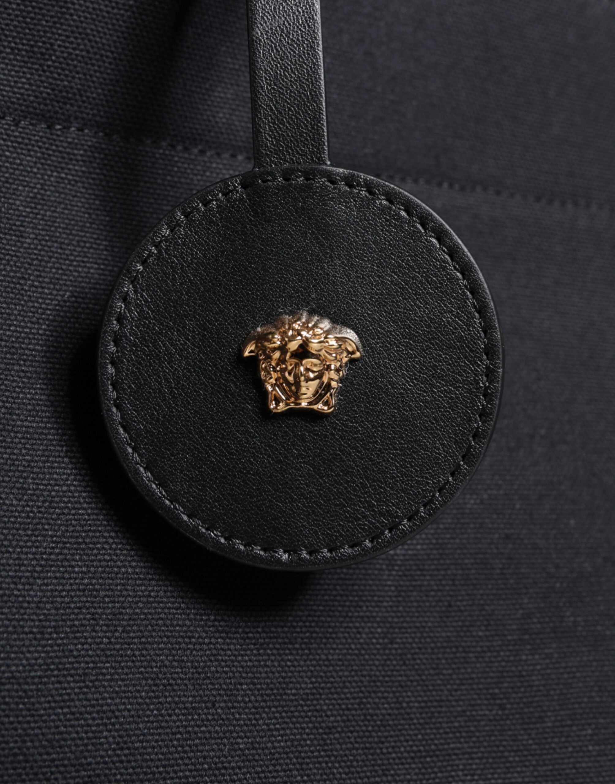 Versace Black Top Handle Canvas Leather Logo Crossbody Tote Bag -   -  Versace.