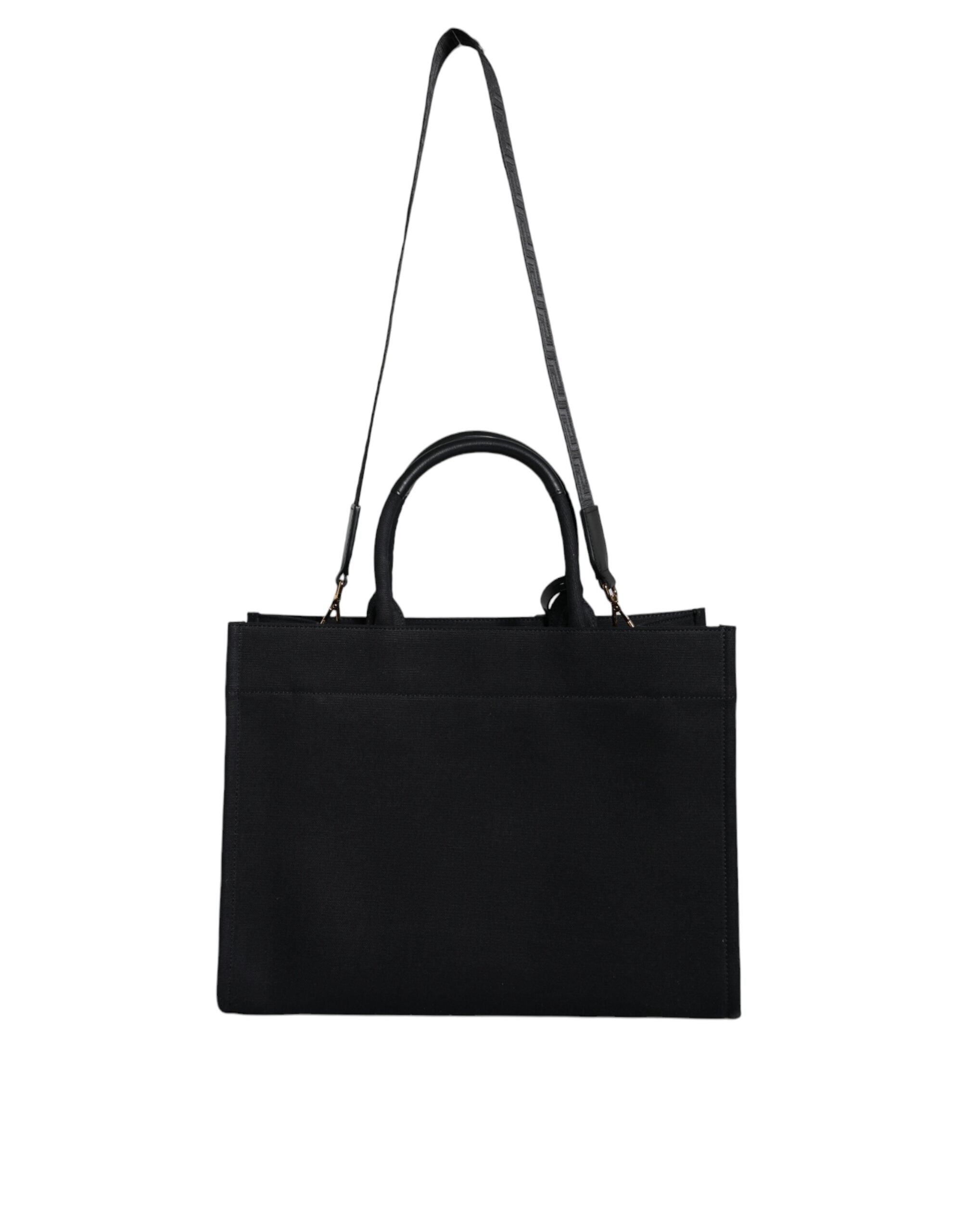 Versace Black Top Handle Canvas Leather Logo Crossbody Tote Bag -   -  Versace.