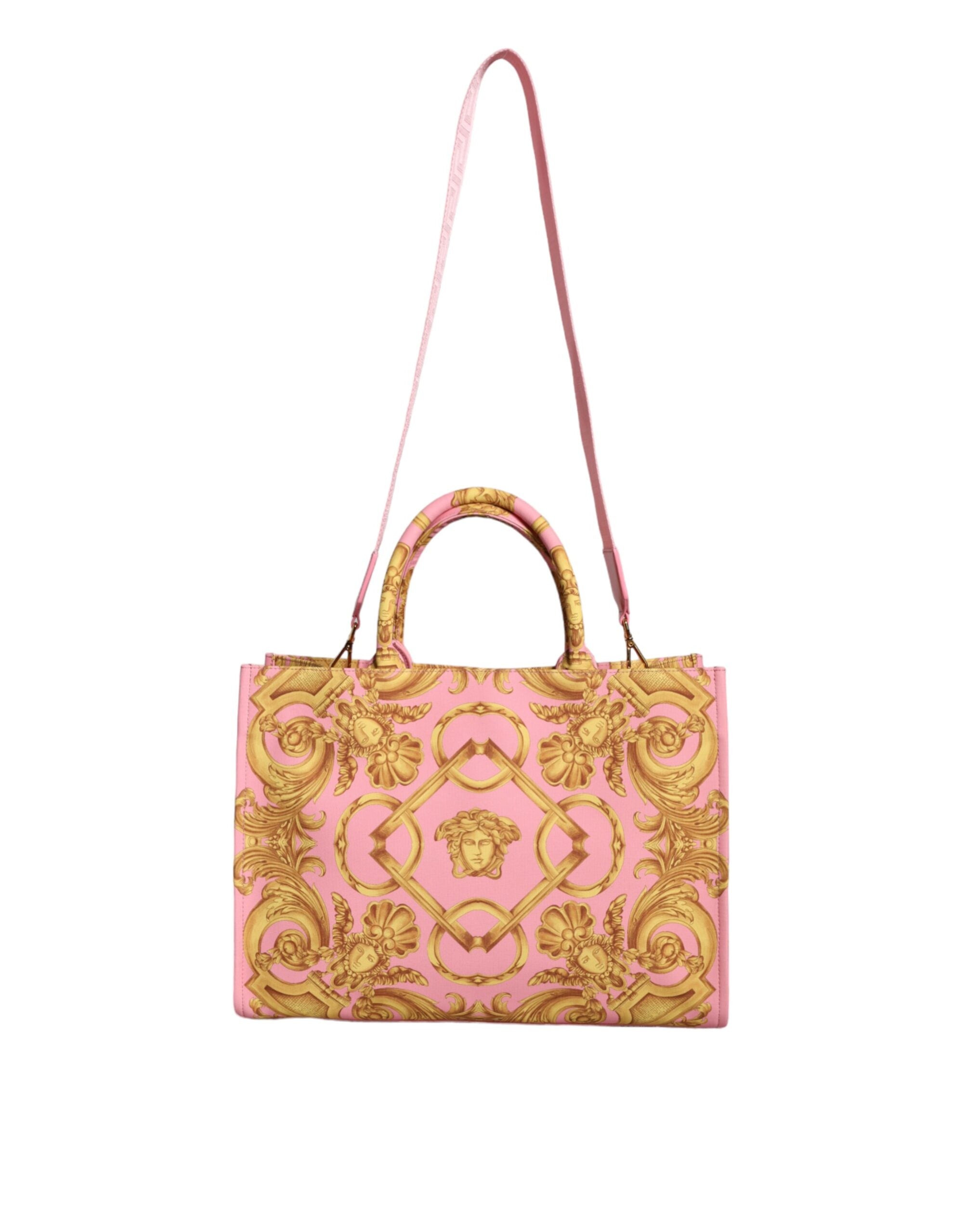 Versace Pink Printed Large Fabric Leather Shopping Tote Bag -  Luxury Shopper Bag for Women -  Versace.