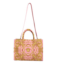 Versace Pink Printed Large Fabric Leather Shopping Tote Bag -  Luxury Shopper Bag for Women -  Versace.