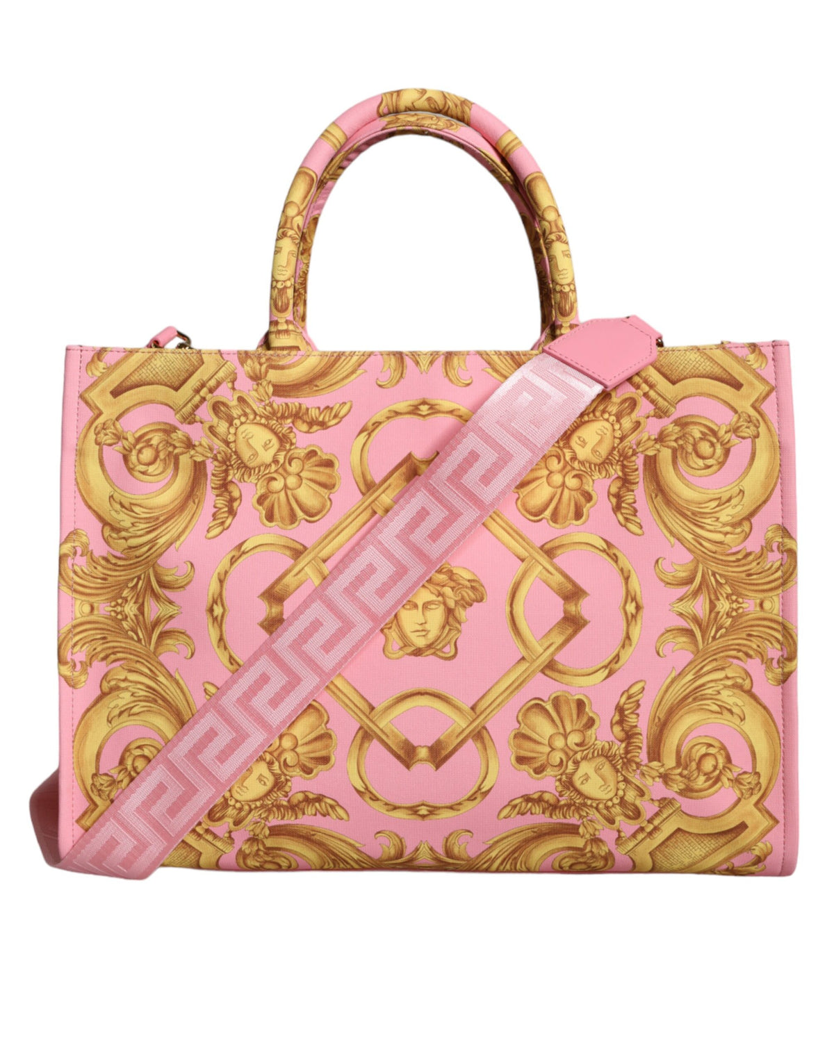 Versace Pink Printed Large Fabric Leather Shopping Tote Bag -  Luxury Shopper Bag for Women -  Versace.