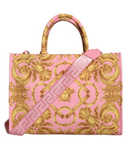 Versace Pink Printed Large Fabric Leather Shopping Tote Bag -  Luxury Shopper Bag for Women -  Versace.
