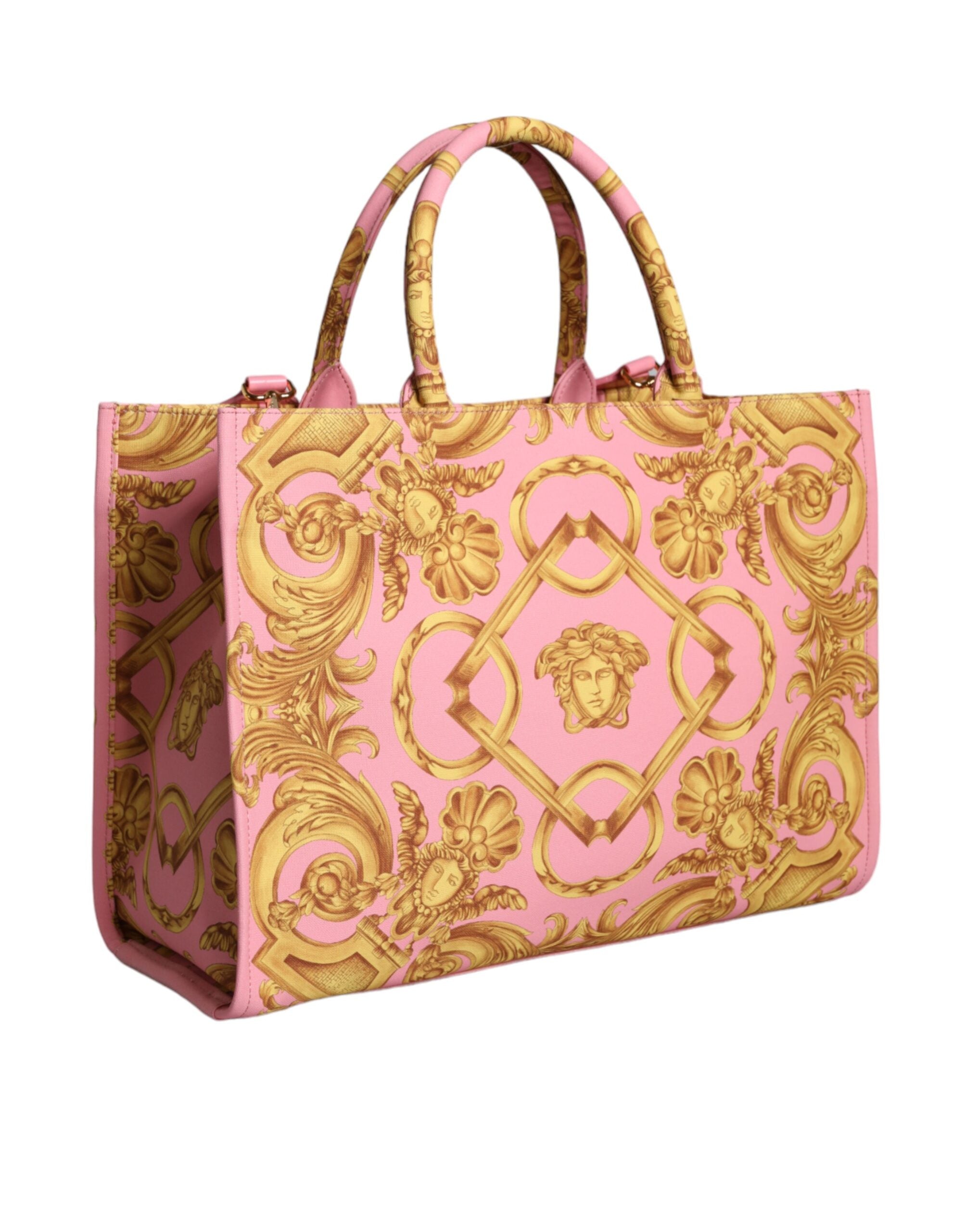 Versace Pink Printed Large Fabric Leather Shopping Tote Bag -  Luxury Shopper Bag for Women -  Versace.