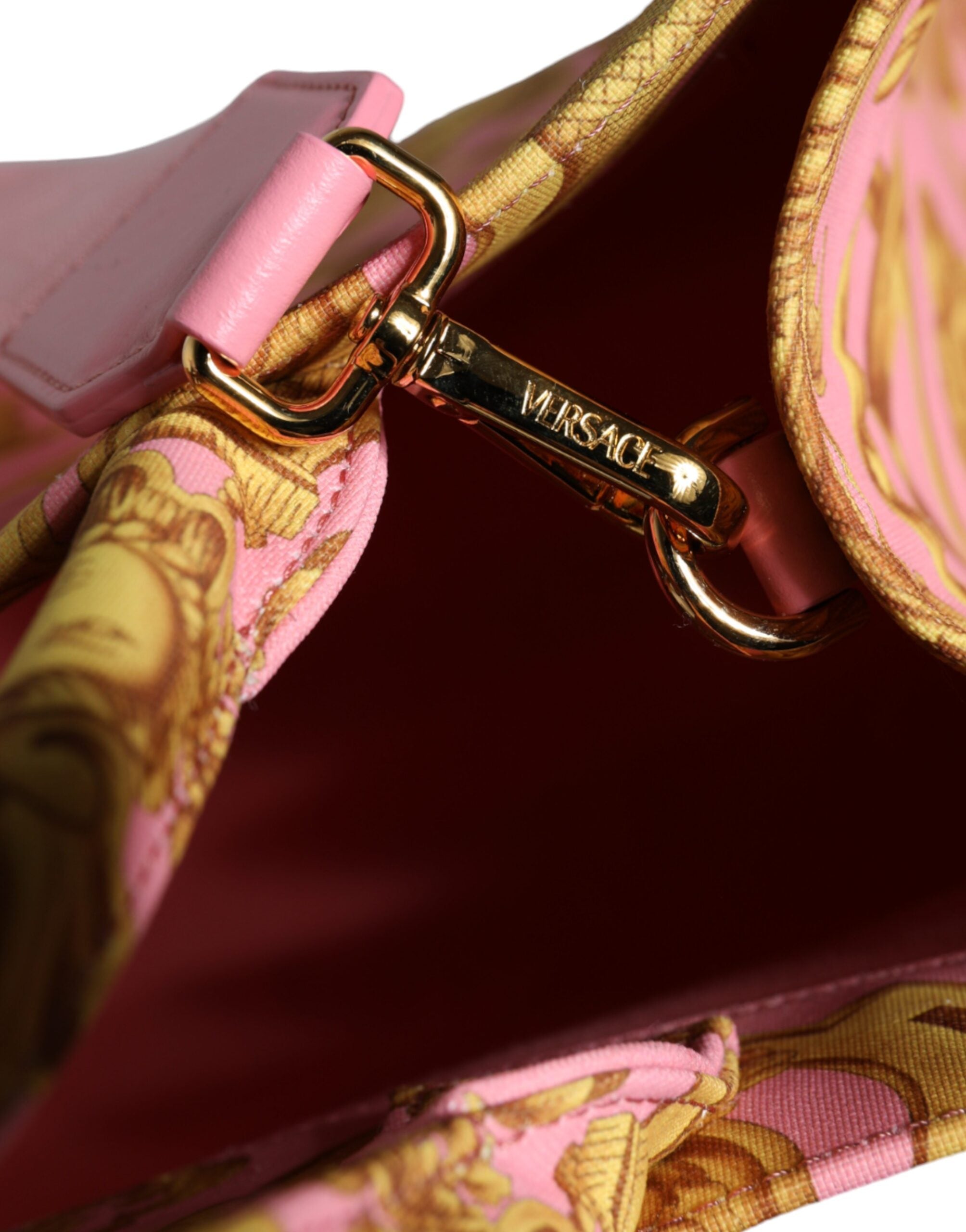 Versace Pink Printed Large Fabric Leather Shopping Tote Bag -  Luxury Shopper Bag for Women -  Versace.