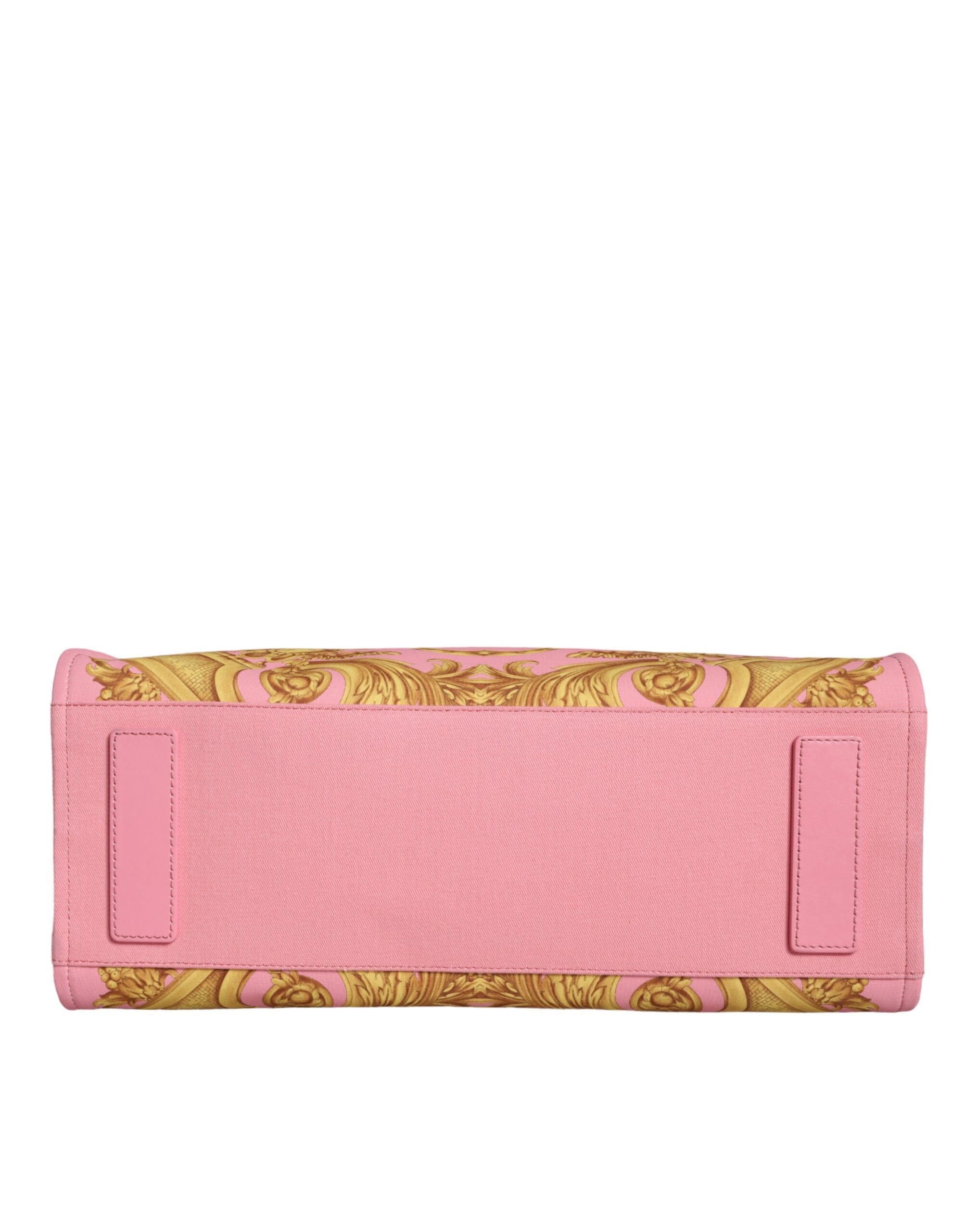 Versace Pink Printed Large Fabric Leather Shopping Tote Bag -  Luxury Shopper Bag for Women -  Versace.