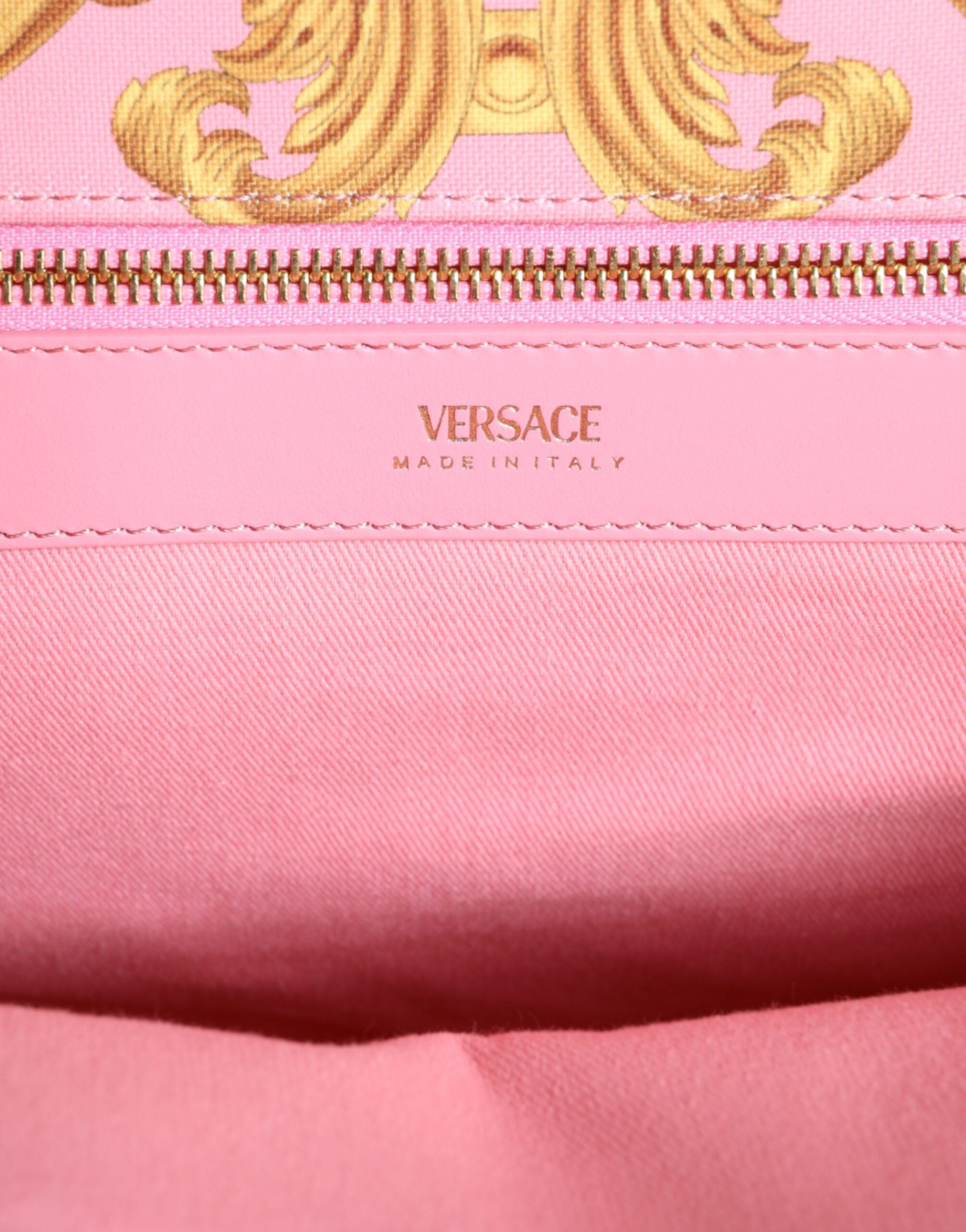 Versace Pink Printed Large Fabric Leather Shopping Tote Bag -  Luxury Shopper Bag for Women -  Versace.