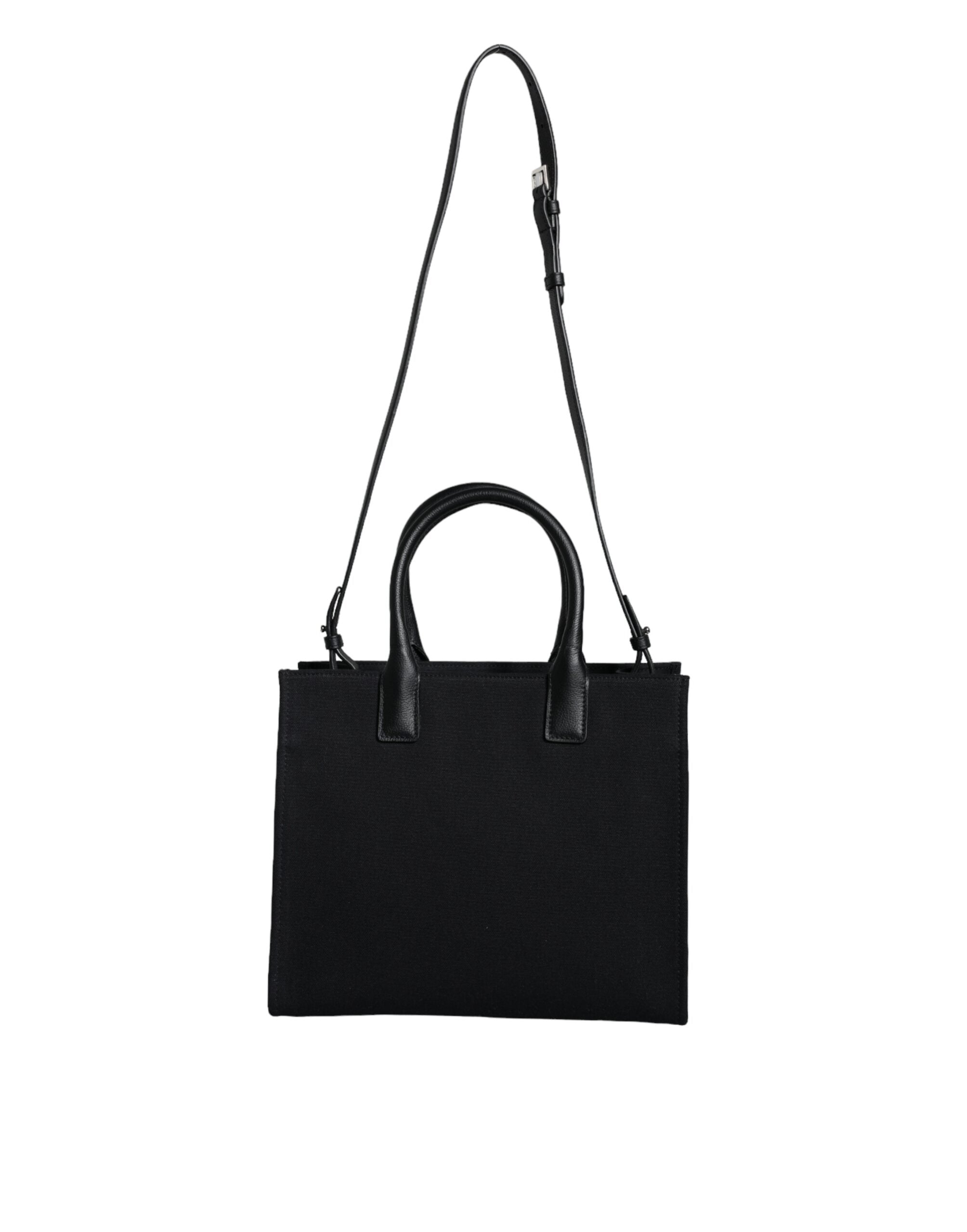 Versace Black Top Handle Canvas Leather Logo Crossbody Tote Bag -   -  Versace.