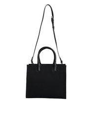 Versace Black Top Handle Canvas Leather Logo Crossbody Tote Bag -   -  Versace.
