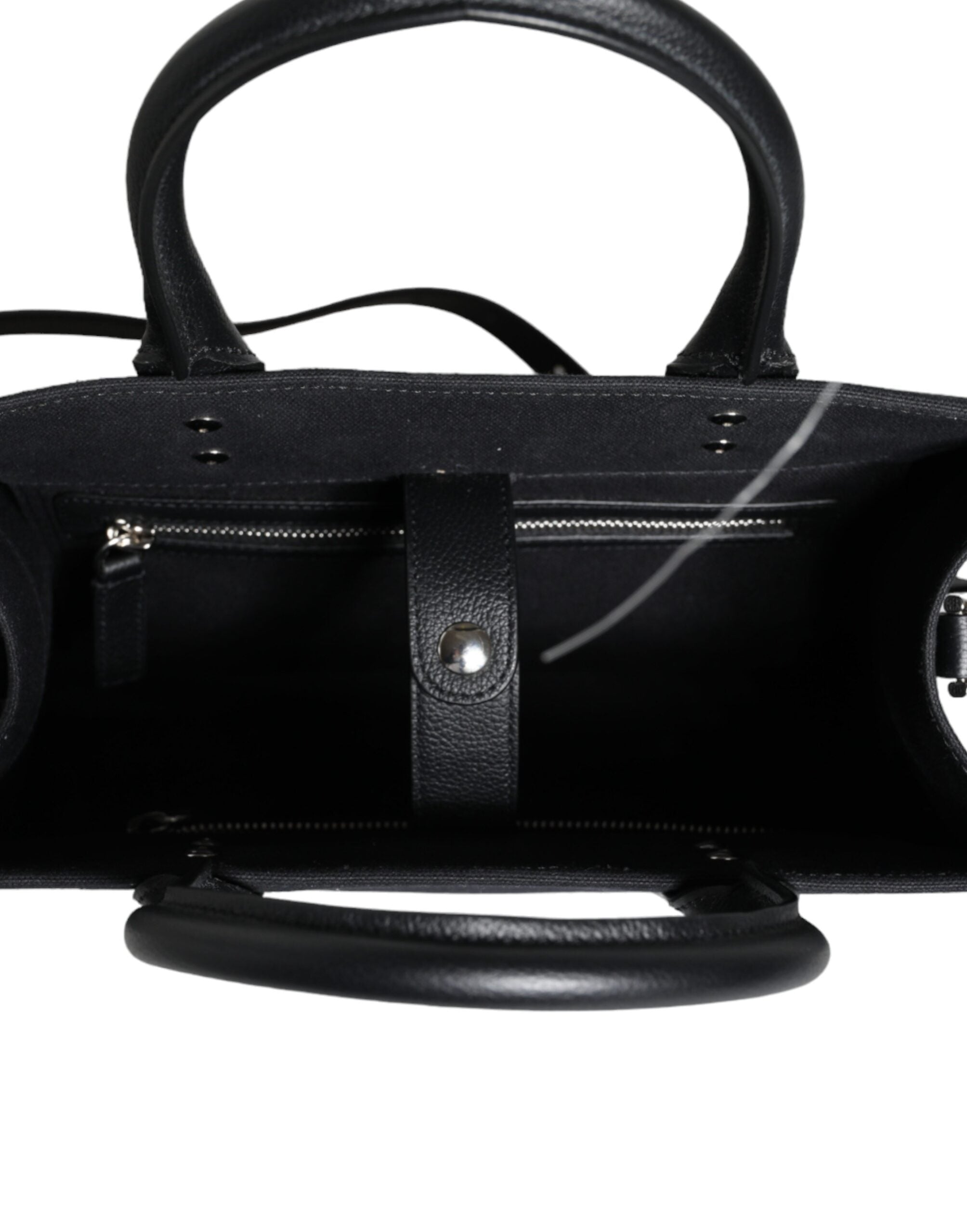 Versace Black Top Handle Canvas Leather Logo Crossbody Tote Bag -   -  Versace.