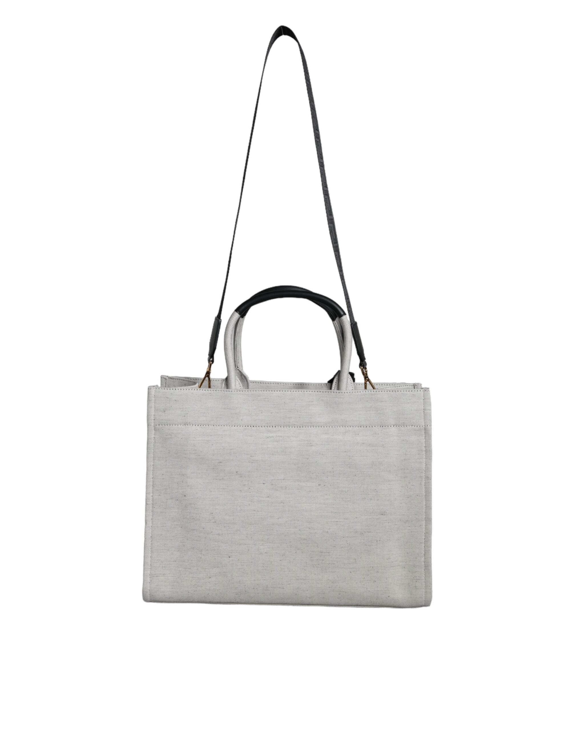 Versace White Top Handle Canvas Leather Logo Crossbody Tote Bag -  Luxury Shopper Bag for Women -  Versace.