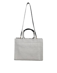 Versace White Top Handle Canvas Leather Logo Crossbody Tote Bag -  Luxury Shopper Bag for Women -  Versace.