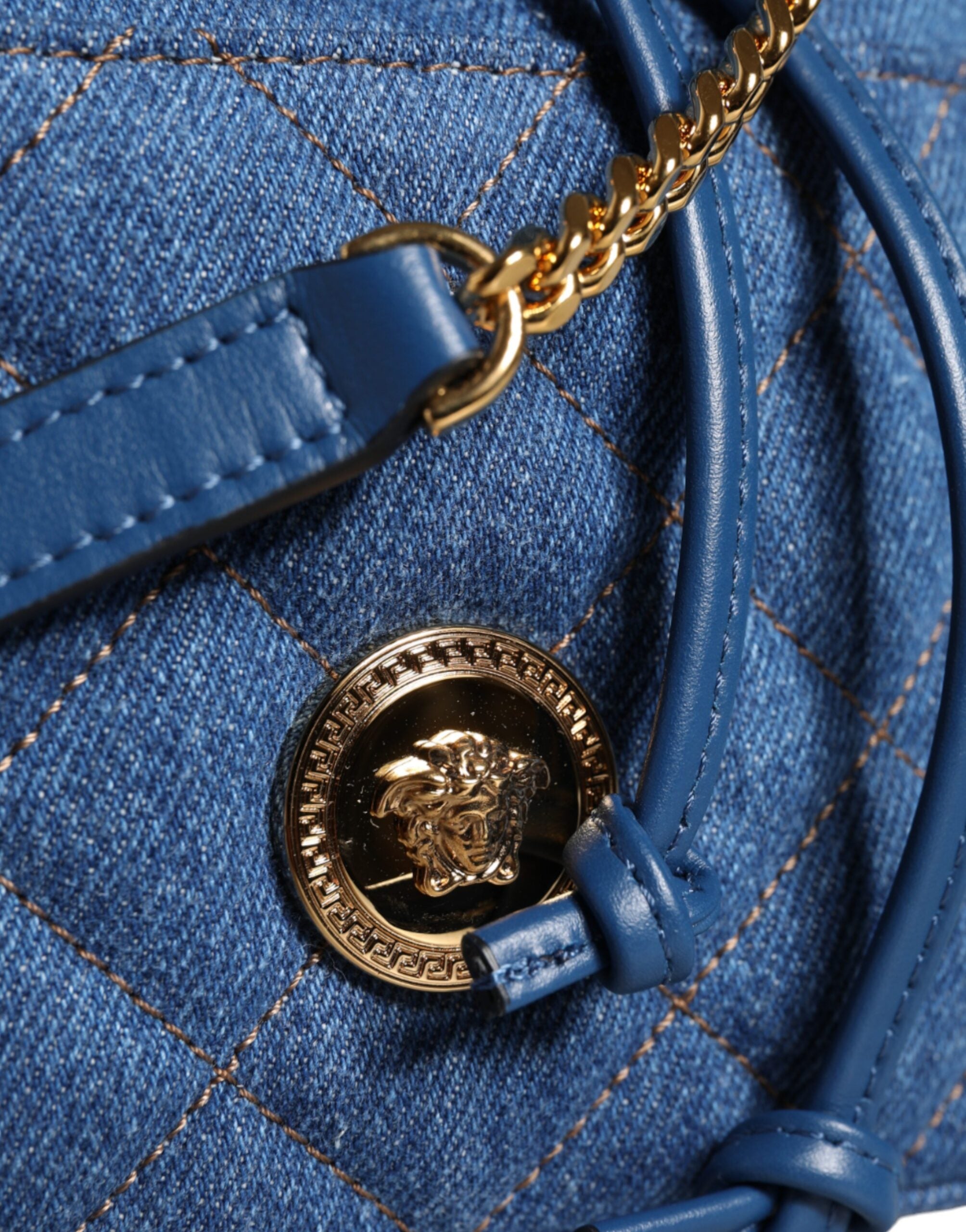 Versace Blue Quilted Denim Leather Crossbody Shoulder Bag -  Luxury Cross Body Bag for Women -  Versace.