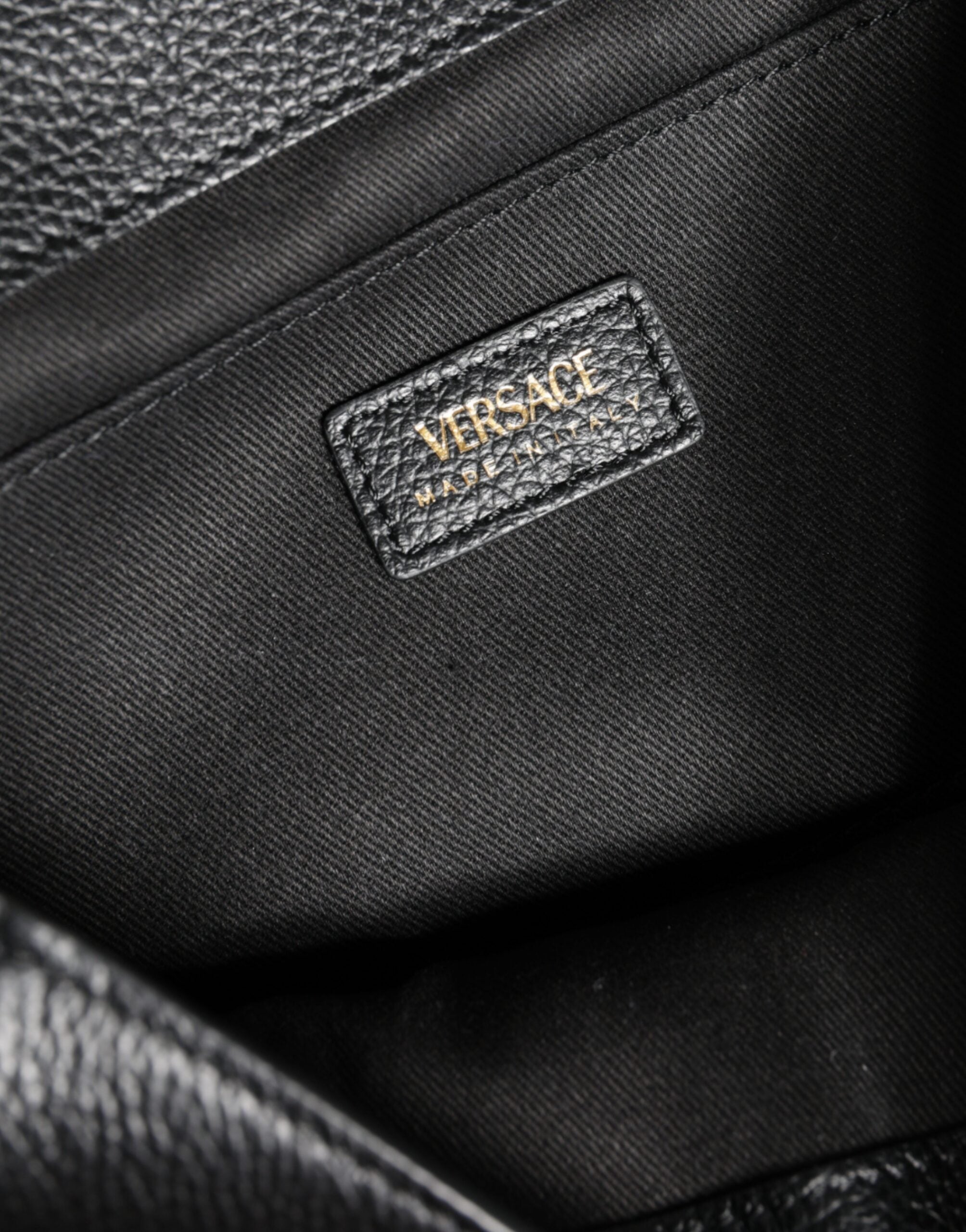 Versace Black Top Handle Grainy Calfskin Leather Crossbody Bag -  Luxury Cross Body Bag for Women -  Versace.