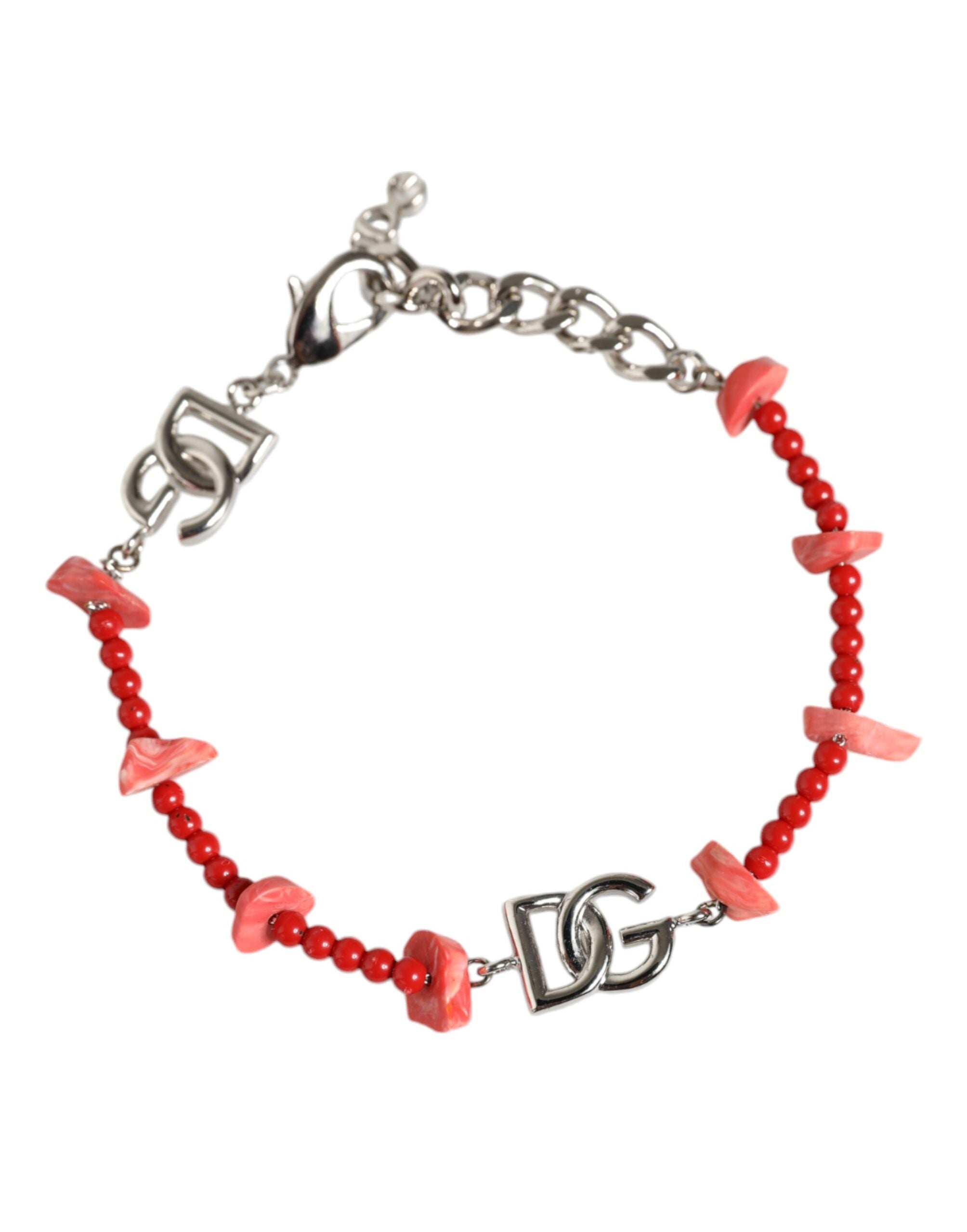 Dolce & Gabbana Silver Tone Brass Beaded Resin DG Logo Chain Bracelet -   -  Dolce & Gabbana.