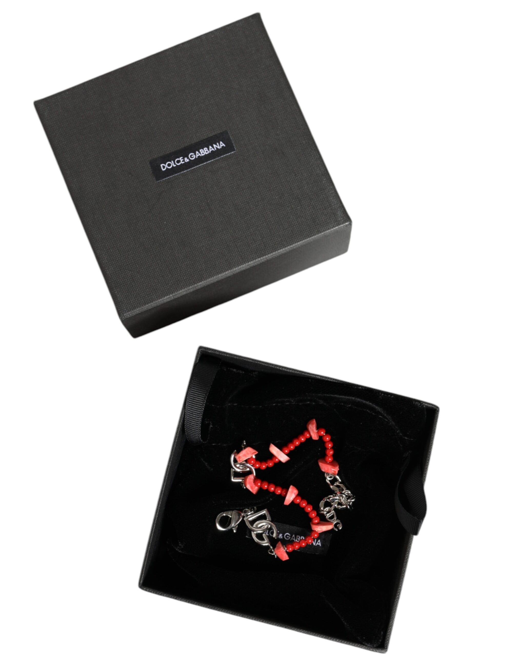 Dolce & Gabbana Silver Tone Brass Beaded Resin DG Logo Chain Bracelet -   -  Dolce & Gabbana.