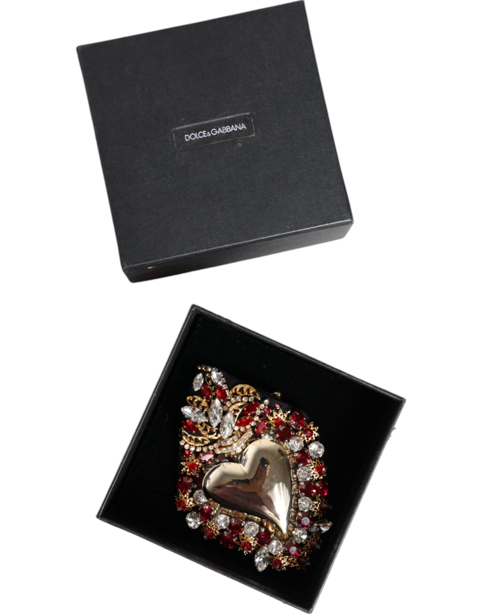 Dolce & Gabbana Gold Tone Brass Sacred Heart Crystal Embellished Brooch -   -  Dolce & Gabbana.