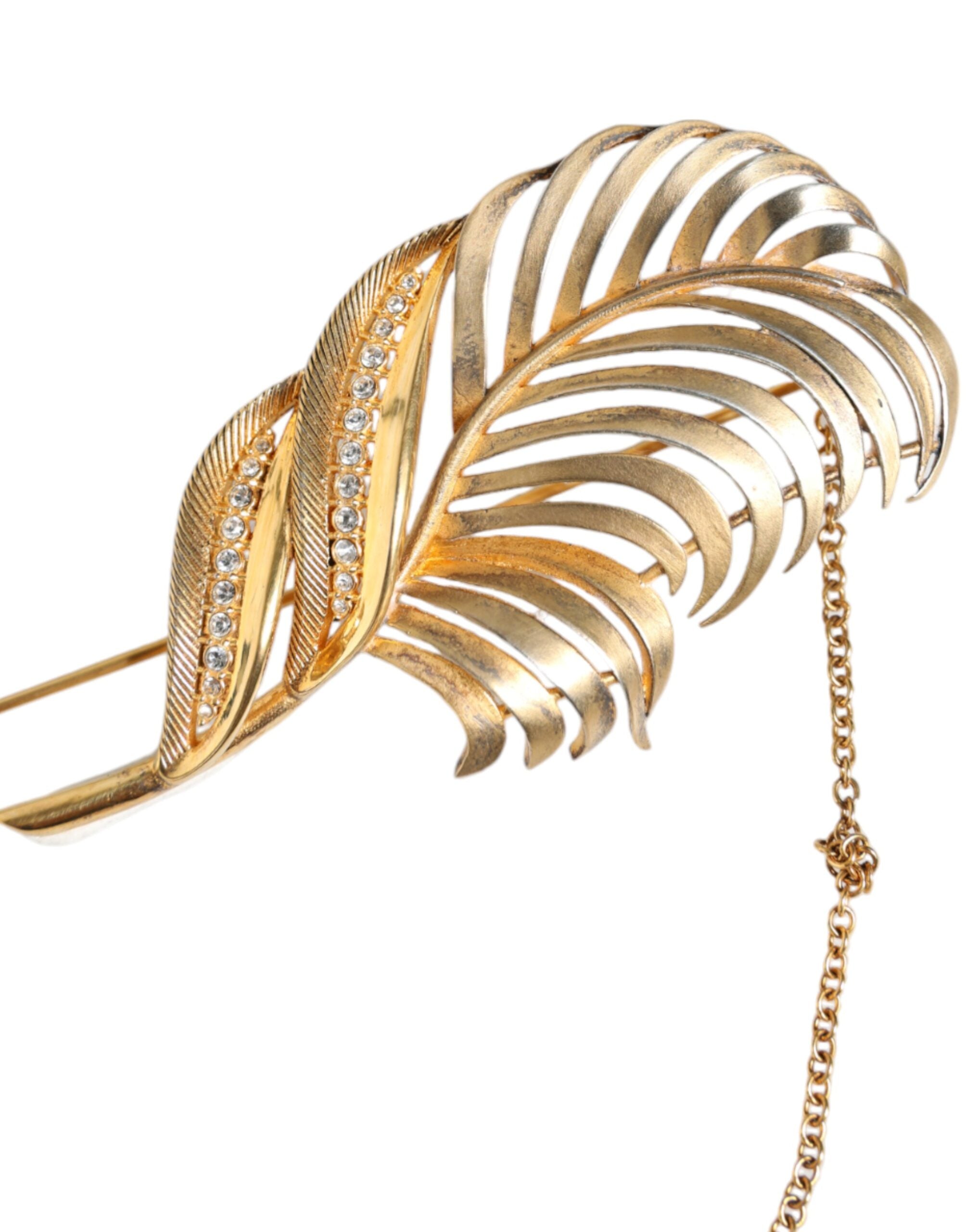 Dolce & Gabbana Gold Tone 925 Sterling Silver Leaf Crystal Chain Brooch -   -  Dolce & Gabbana.