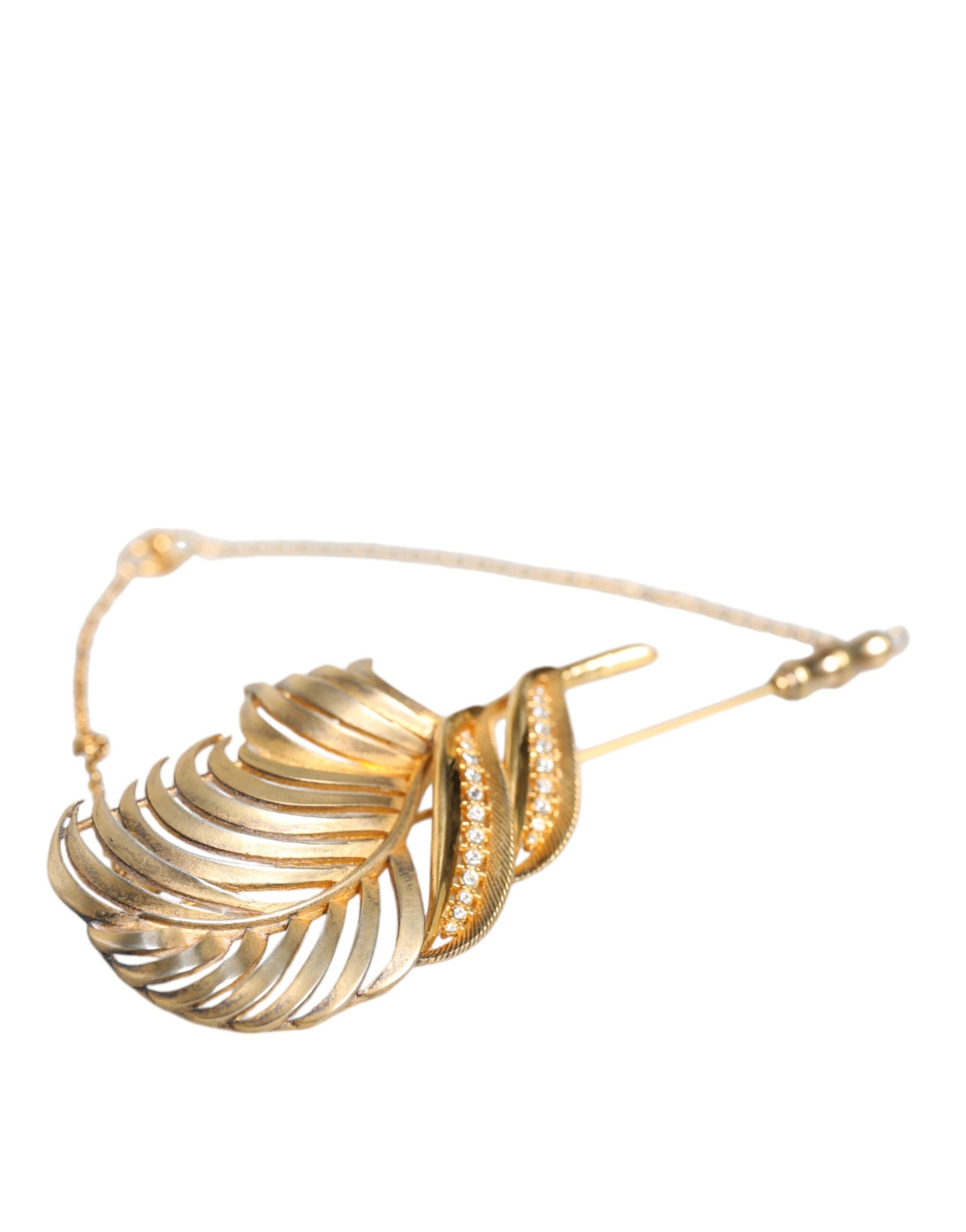 Dolce & Gabbana Gold Tone 925 Sterling Silver Leaf Crystal Chain Brooch -   -  Dolce & Gabbana.