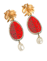 Dolce & Gabbana Red Watermelon Gold Brass Crystal Clip Dangling Earrings -   -  Dolce & Gabbana.