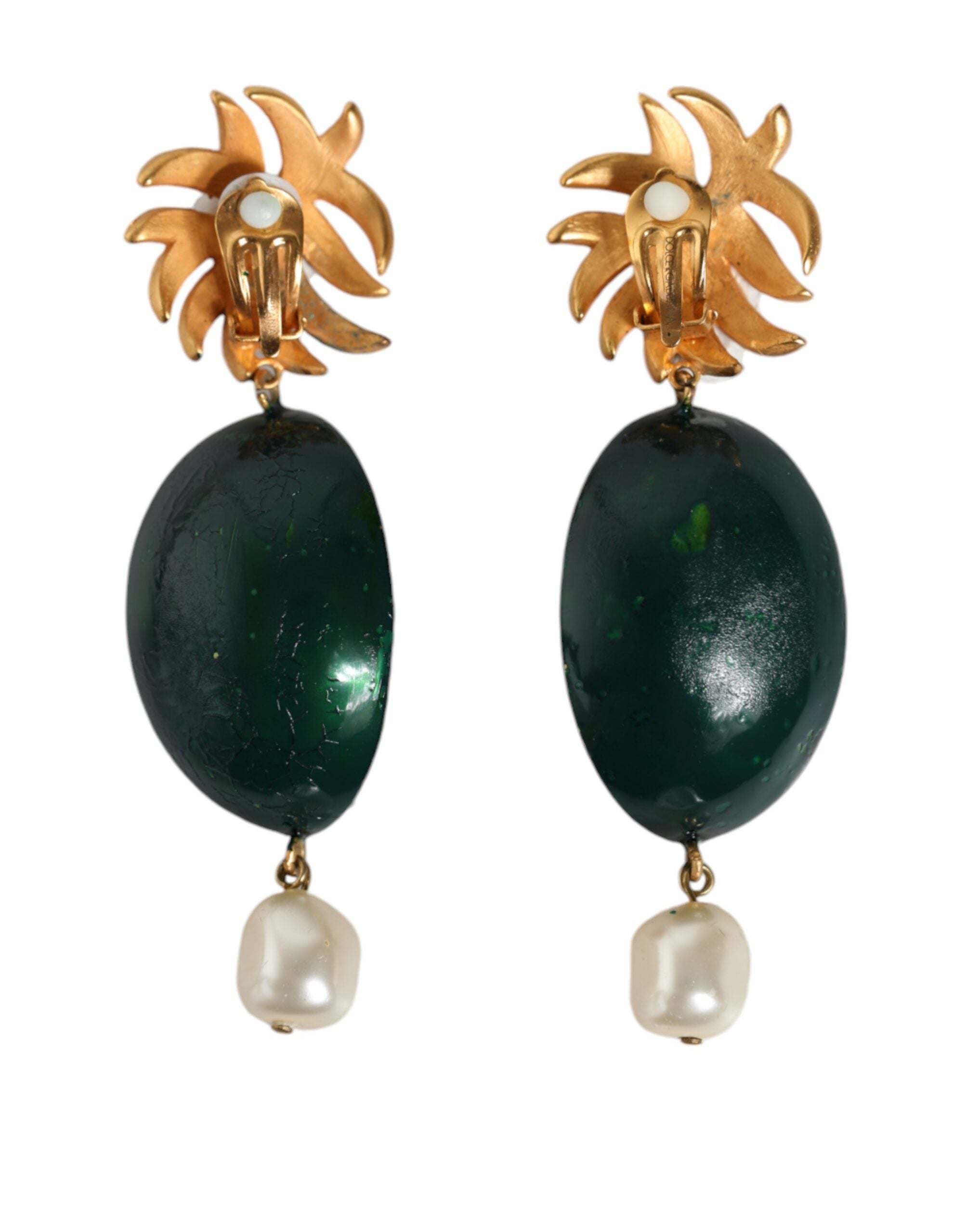Dolce & Gabbana Red Watermelon Gold Brass Crystal Clip Dangling Earrings -   -  Dolce & Gabbana.