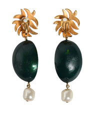 Dolce & Gabbana Red Watermelon Gold Brass Crystal Clip Dangling Earrings -   -  Dolce & Gabbana.