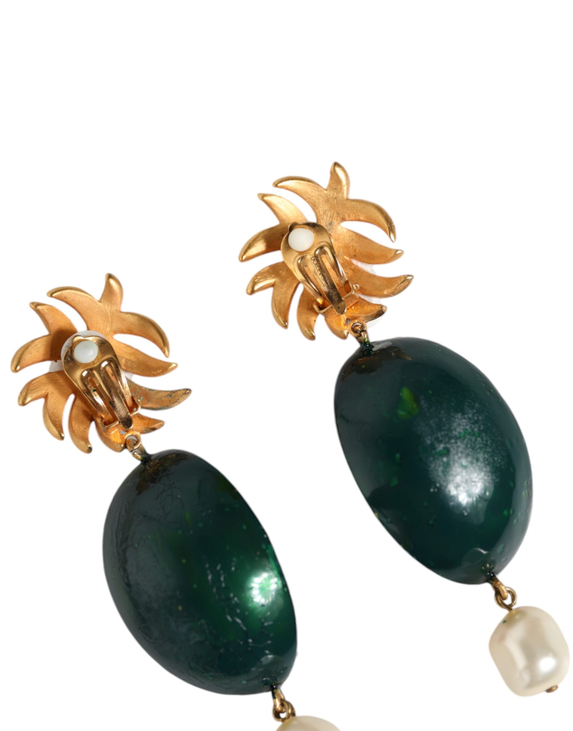 Dolce & Gabbana Red Watermelon Gold Brass Crystal Clip Dangling Earrings -   -  Dolce & Gabbana.