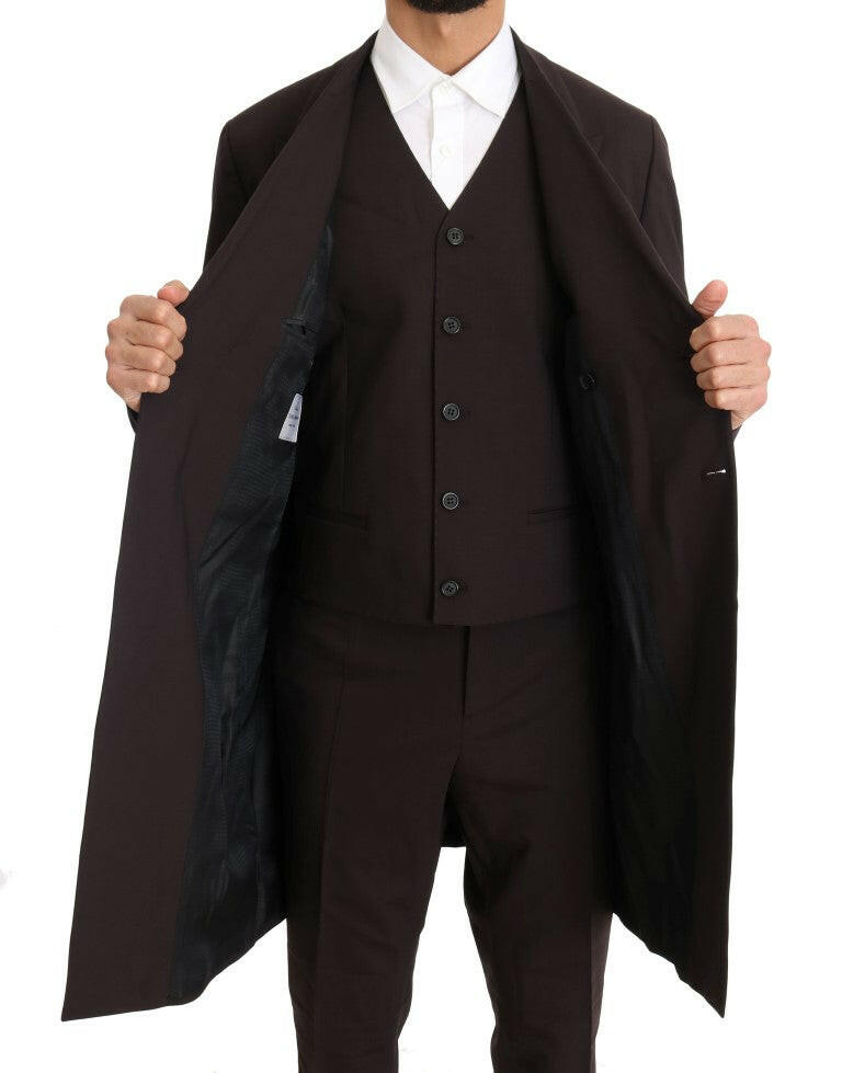 Dolce & Gabbana Bordeaux Wool Stretch Long 3 Piece Suit -   -  Dolce & Gabbana.