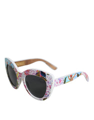 Dolce & Gabbana Multicolor Wood Crystal Brass Frame Floral Hand Paint Sunglasses -  Jewellery, Women -  Dolce & Gabbana.