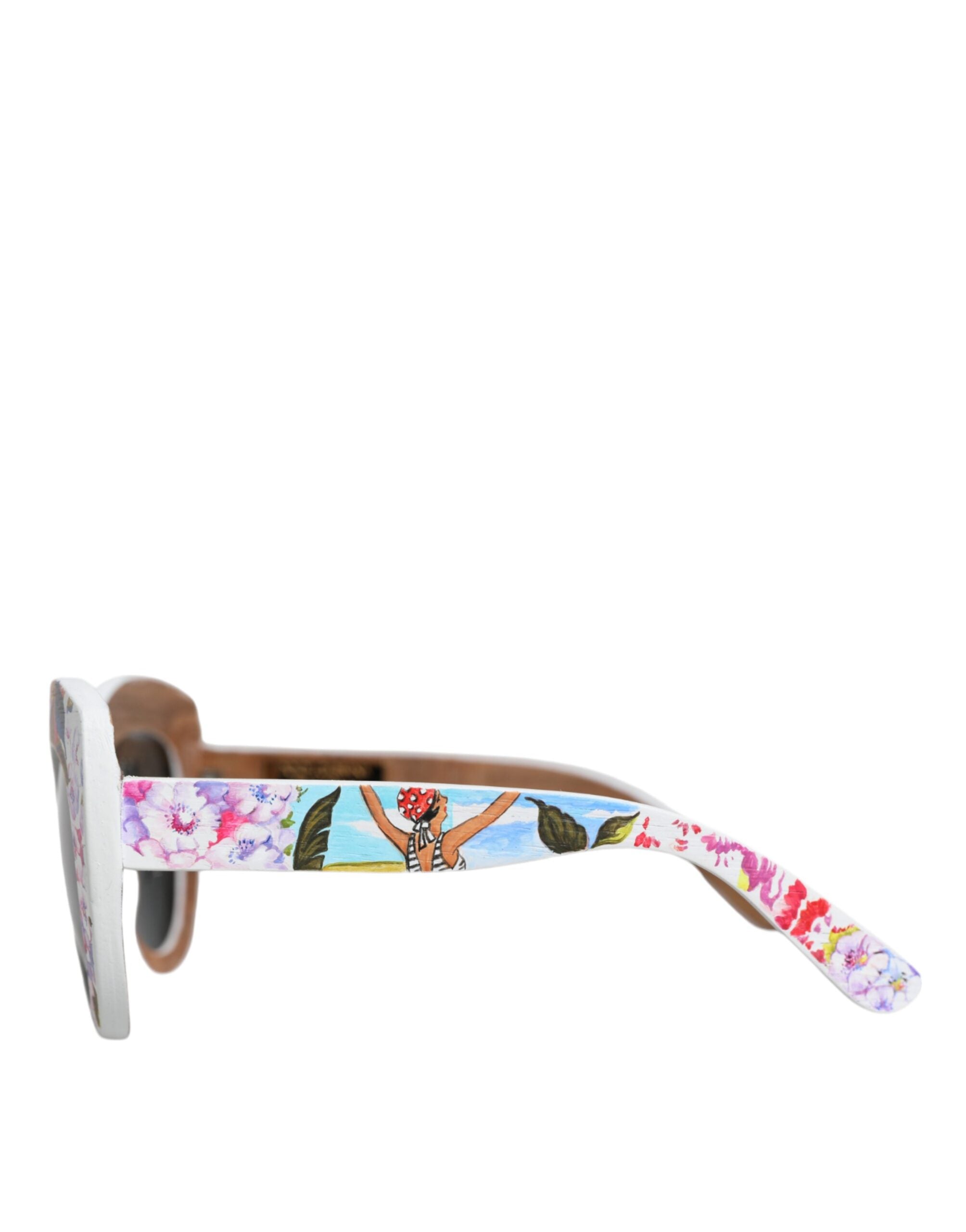 Dolce & Gabbana Multicolor Wood Crystal Brass Frame Floral Hand Paint Sunglasses -  Jewellery, Women -  Dolce & Gabbana.