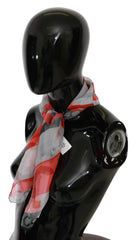 Costume National Gray Red 100% Silk Branded Scarf -   -  Costume National.