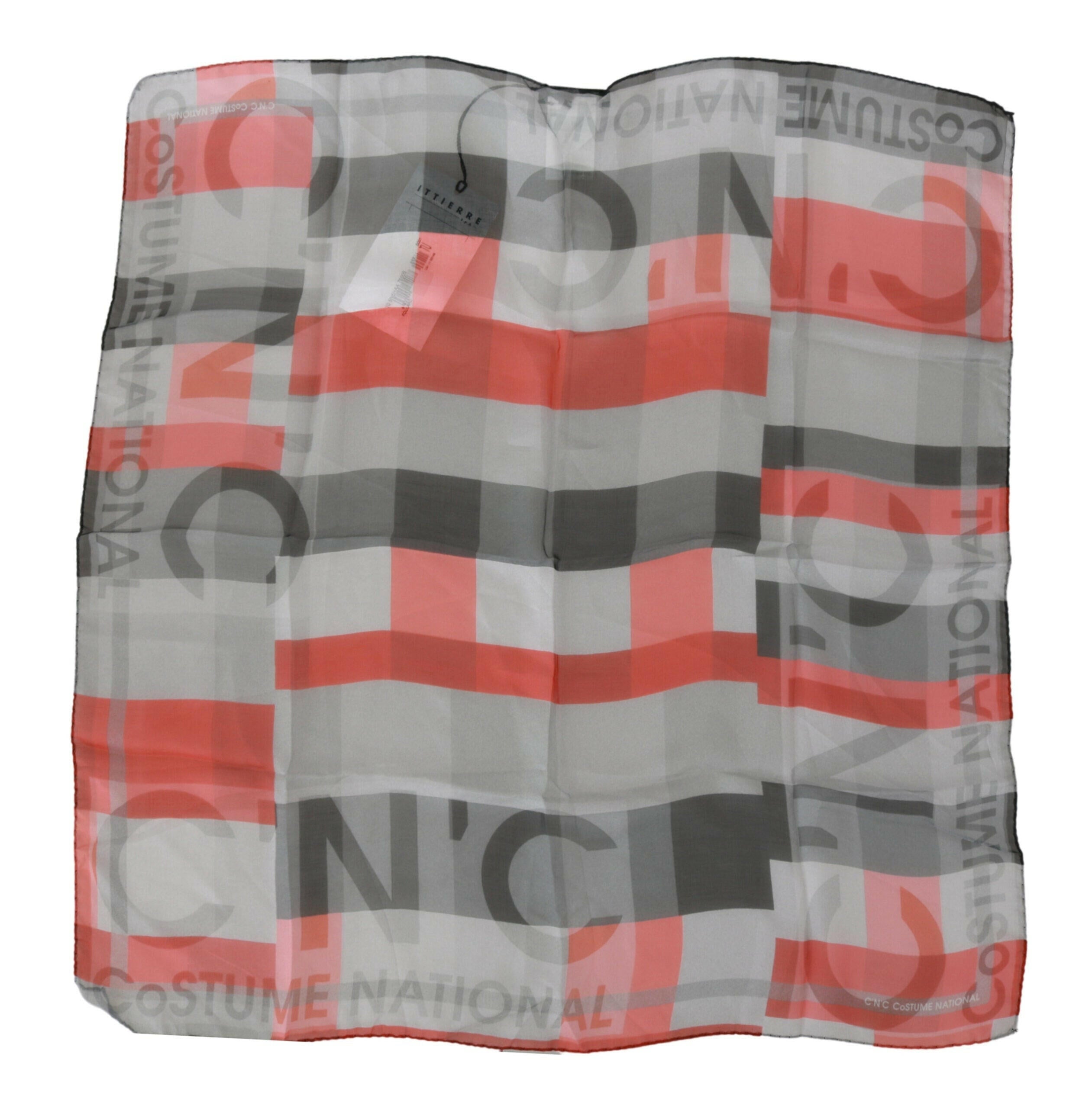 Costume National Gray Red 100% Silk Branded Scarf -   -  Costume National.