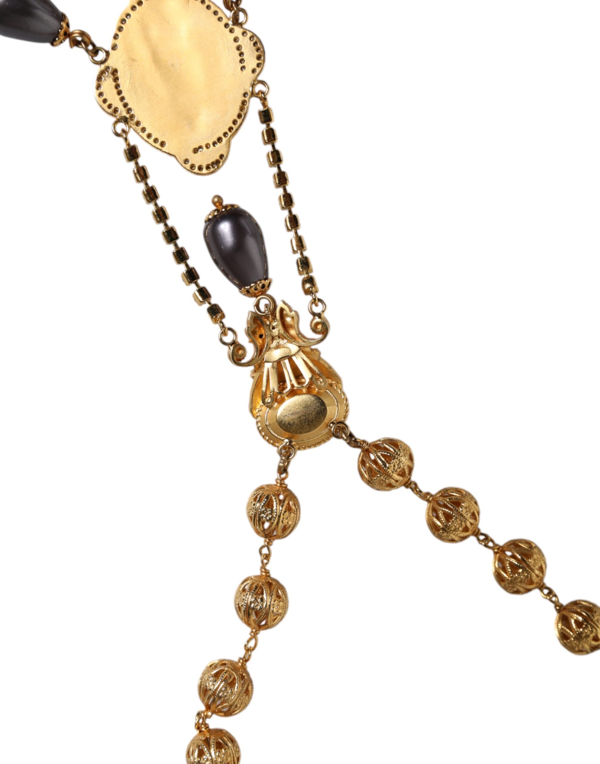 Dolce & Gabbana Gold Chain Brass Black Beaded Rosary Style Necklace -   -  Dolce & Gabbana.