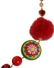 Dolce & Gabbana Gold Brass Red Fur Crystal Waist Torero Belt -   -  Dolce & Gabbana.