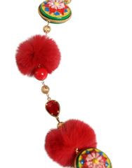 Dolce & Gabbana Gold Brass Red Fur Crystal Waist Torero Belt -   -  Dolce & Gabbana.