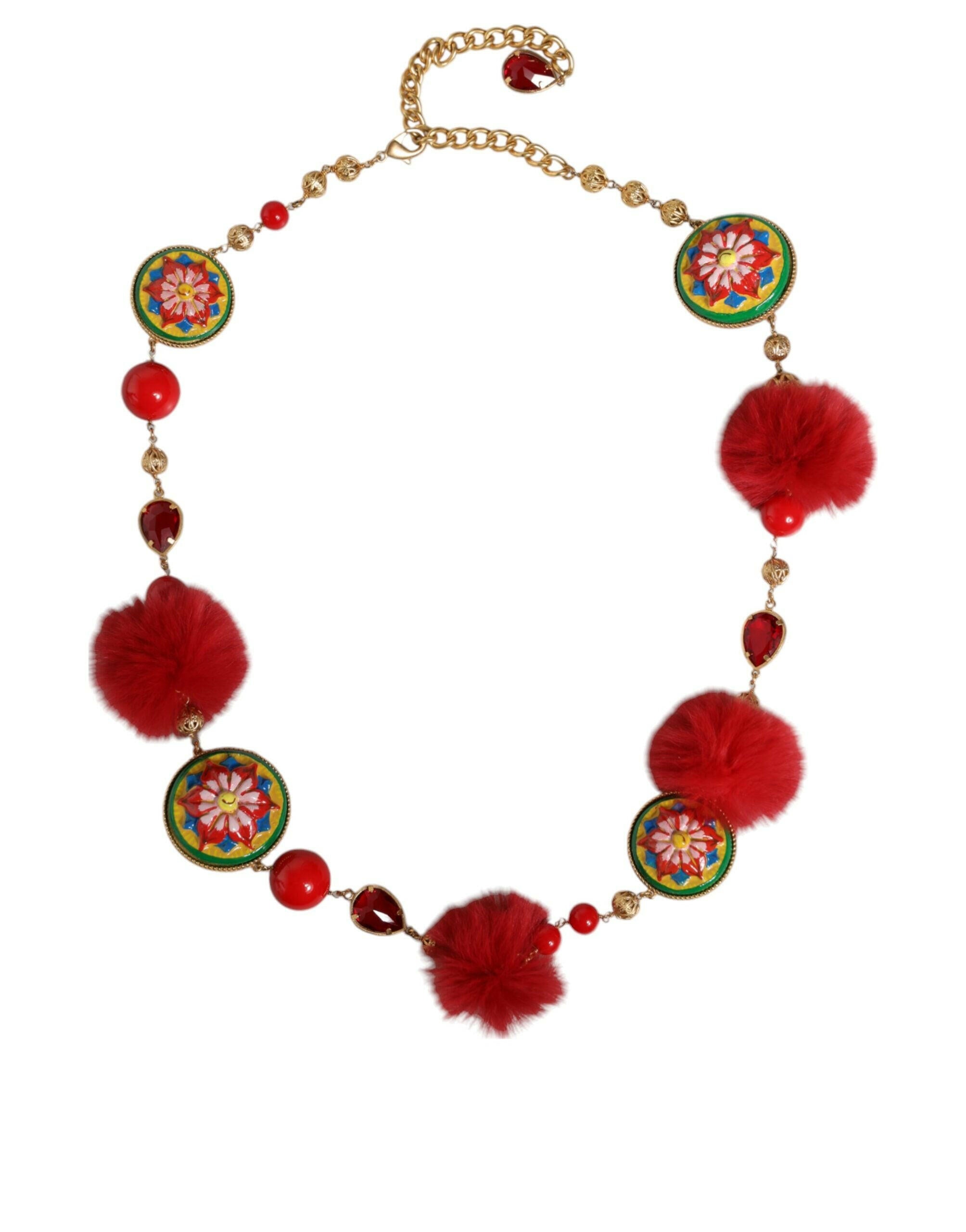 Dolce & Gabbana Gold Brass Red Fur Crystal Waist Torero Belt -   -  Dolce & Gabbana.
