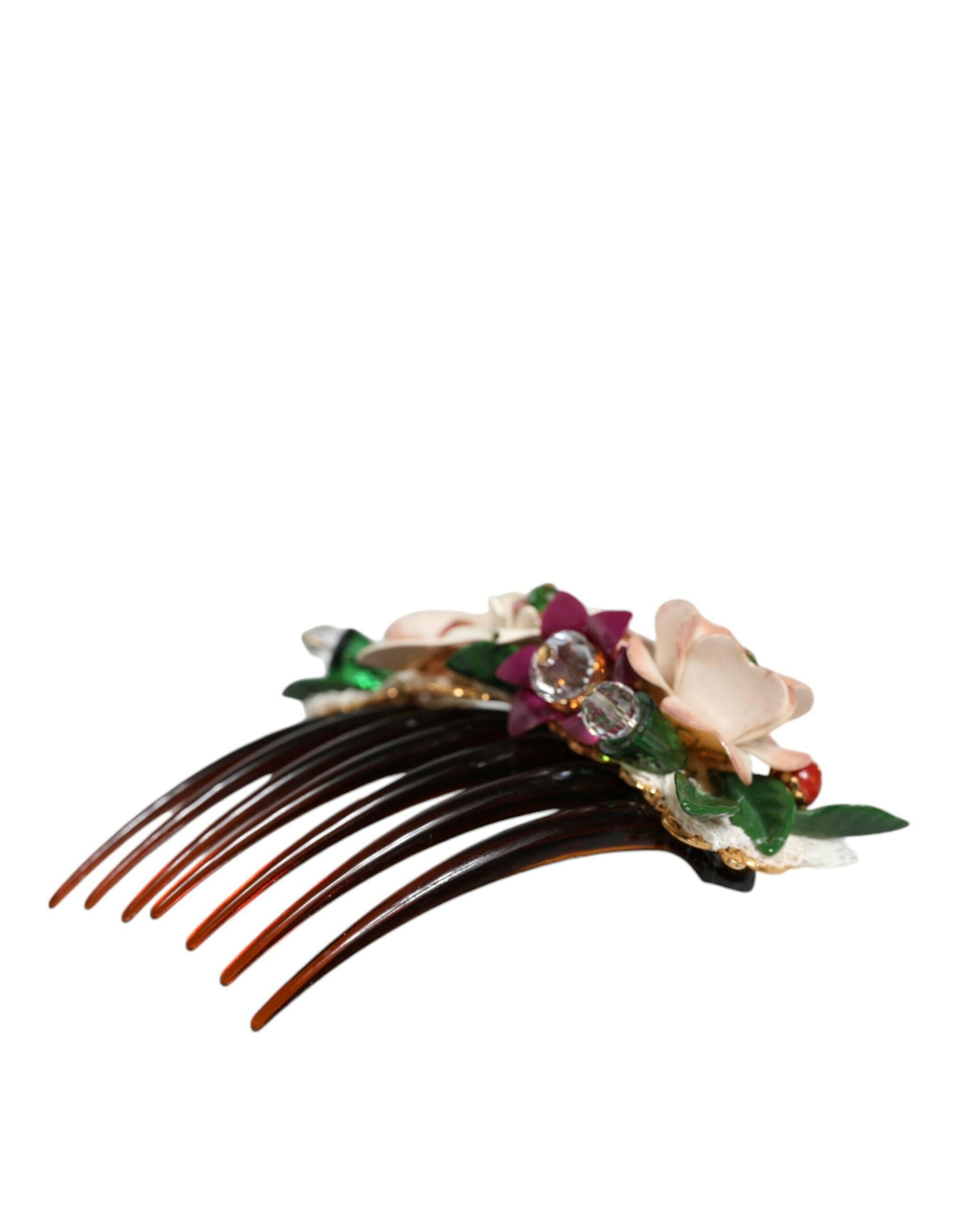 Dolce & Gabbana Brown Plastic Crystal Floral Women Hair Comb -   -  Dolce & Gabbana.