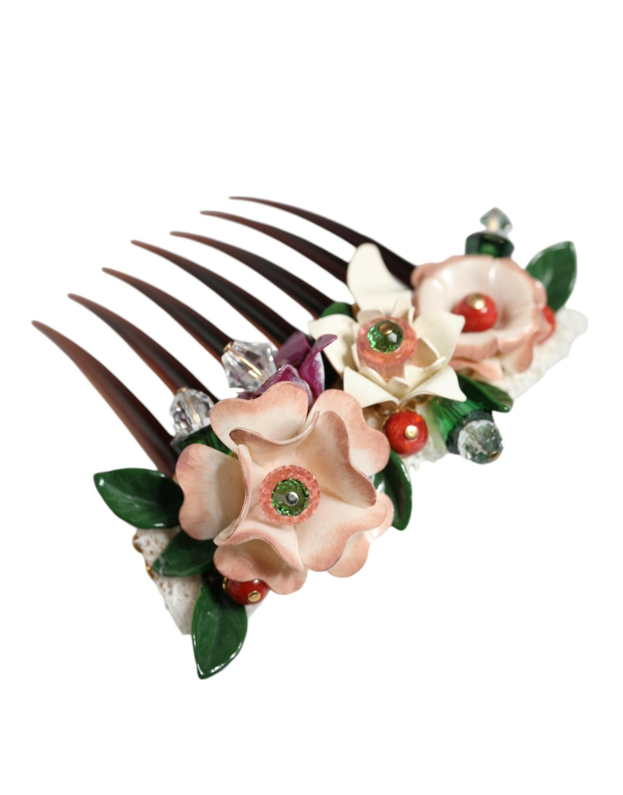 Dolce & Gabbana Brown Plastic Crystal Floral Women Hair Comb -   -  Dolce & Gabbana.