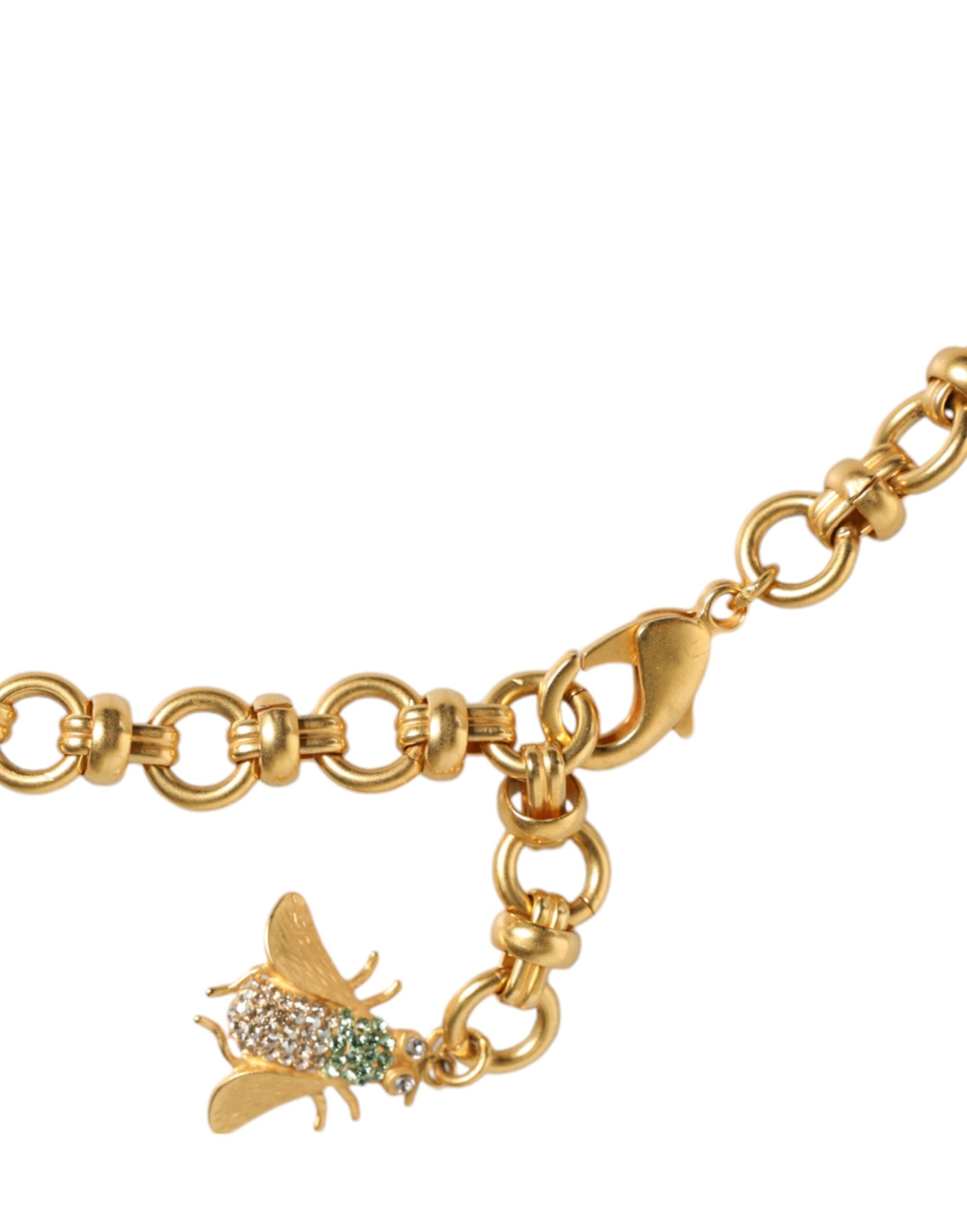 Dolce & Gabbana Gold Brass Crystal Bug Charm Pendant Statement Necklace -   -  Dolce & Gabbana.