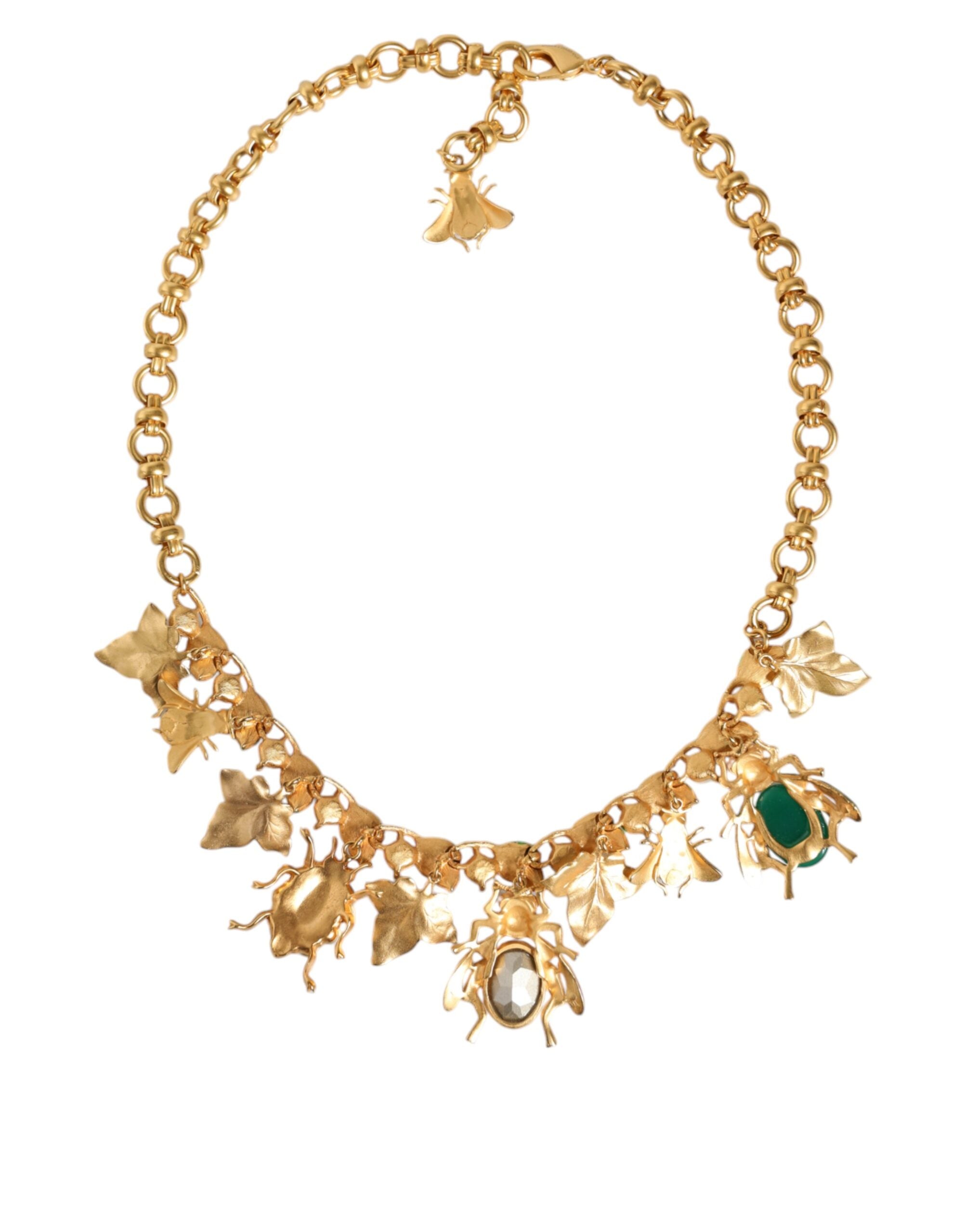 Dolce & Gabbana Gold Brass Crystal Bug Charm Pendant Statement Necklace -   -  Dolce & Gabbana.