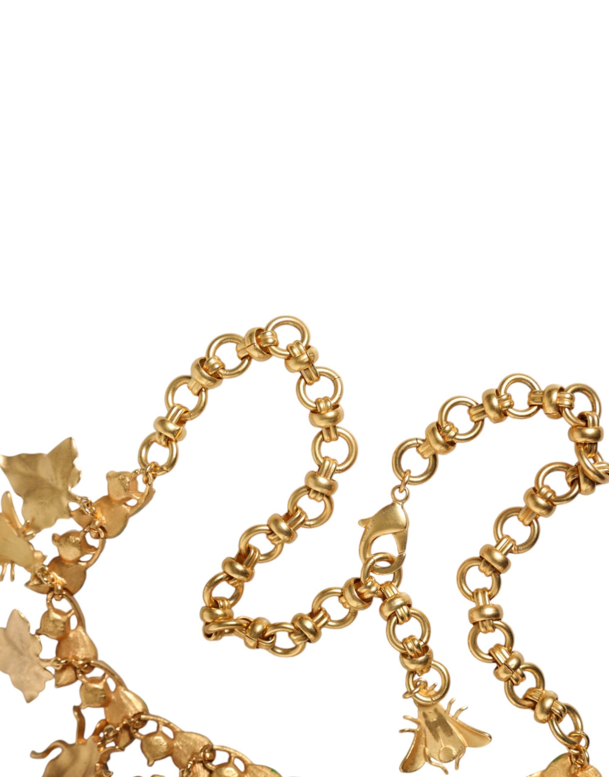 Dolce & Gabbana Gold Brass Crystal Bug Charm Pendant Statement Necklace -   -  Dolce & Gabbana.