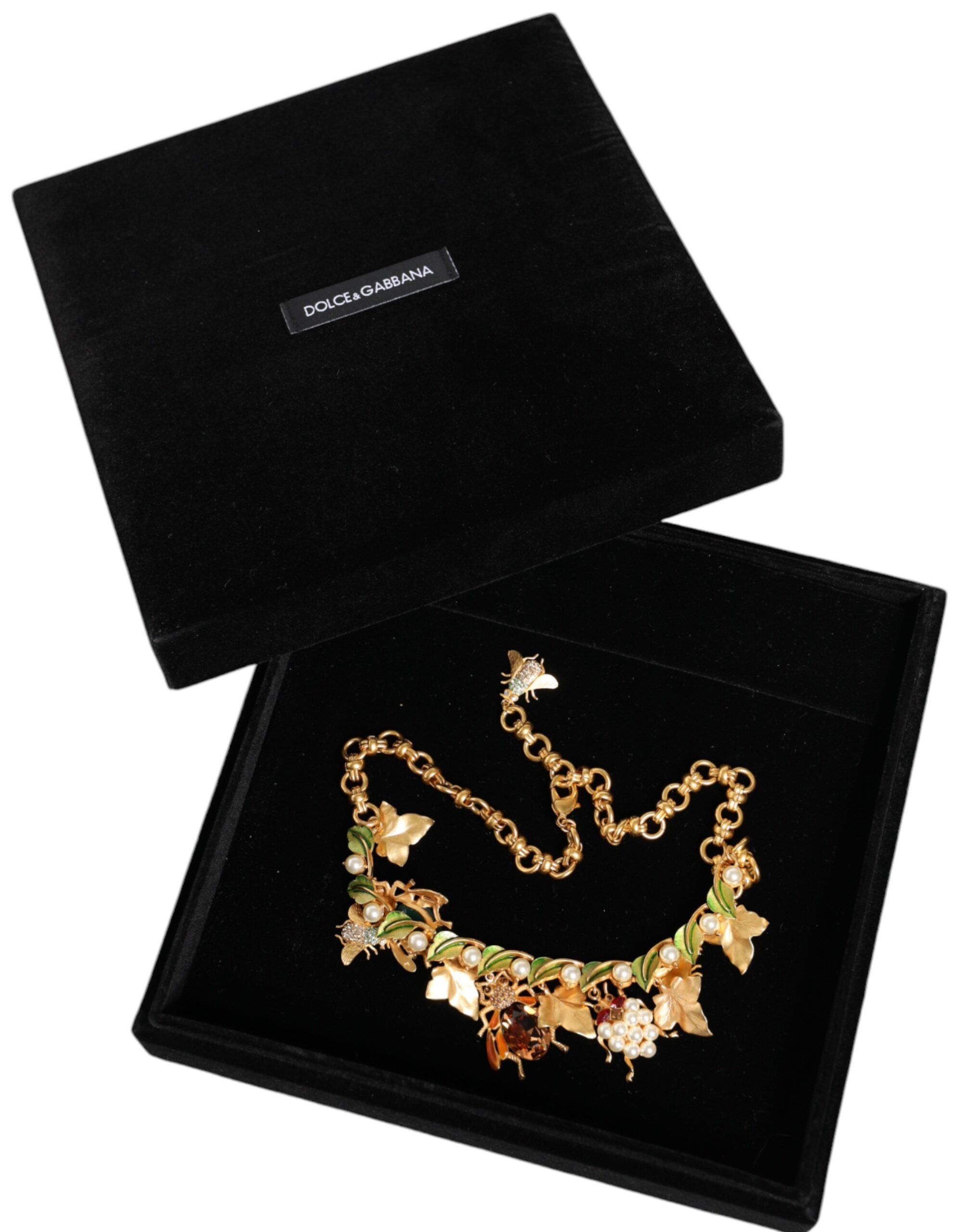 Dolce & Gabbana Gold Brass Crystal Bug Charm Pendant Statement Necklace -   -  Dolce & Gabbana.