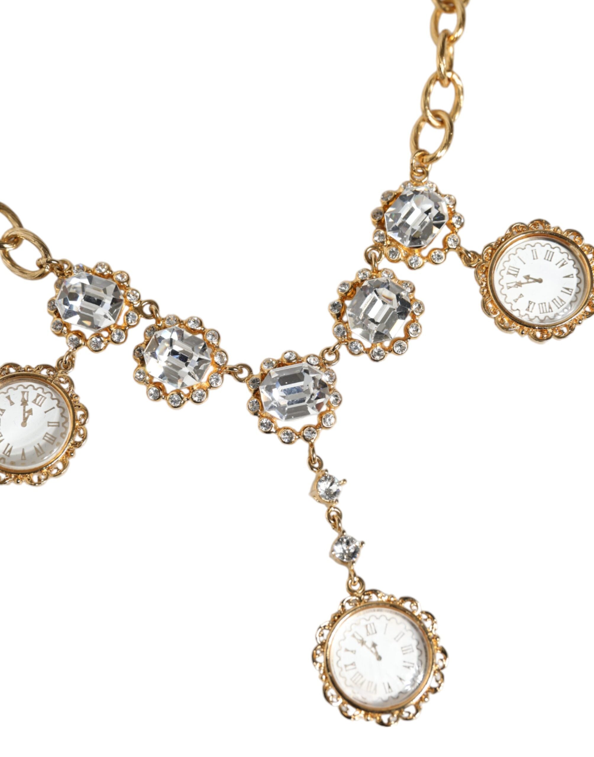 Dolce & Gabbana Gold Chain Brass Crystal Clock Statement Necklace -   -  Dolce & Gabbana.