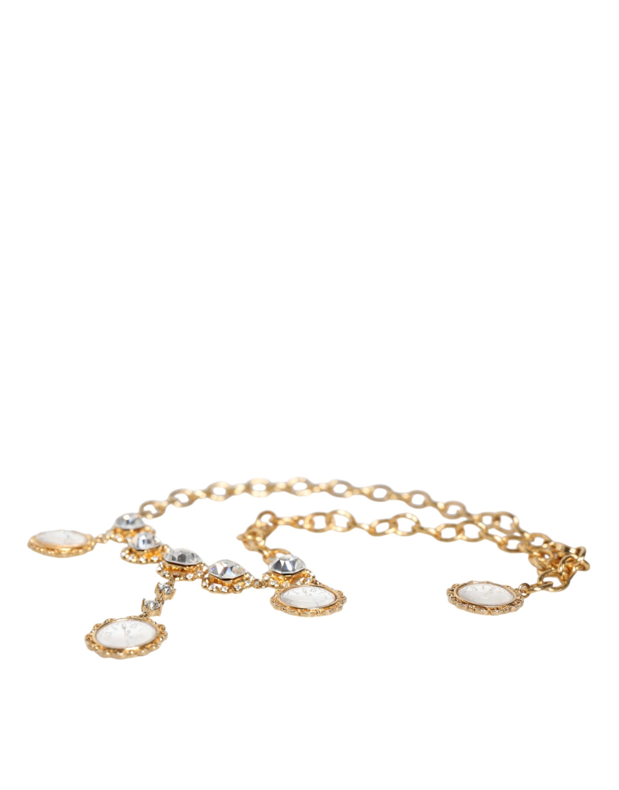 Dolce & Gabbana Gold Chain Brass Crystal Clock Statement Necklace -   -  Dolce & Gabbana.