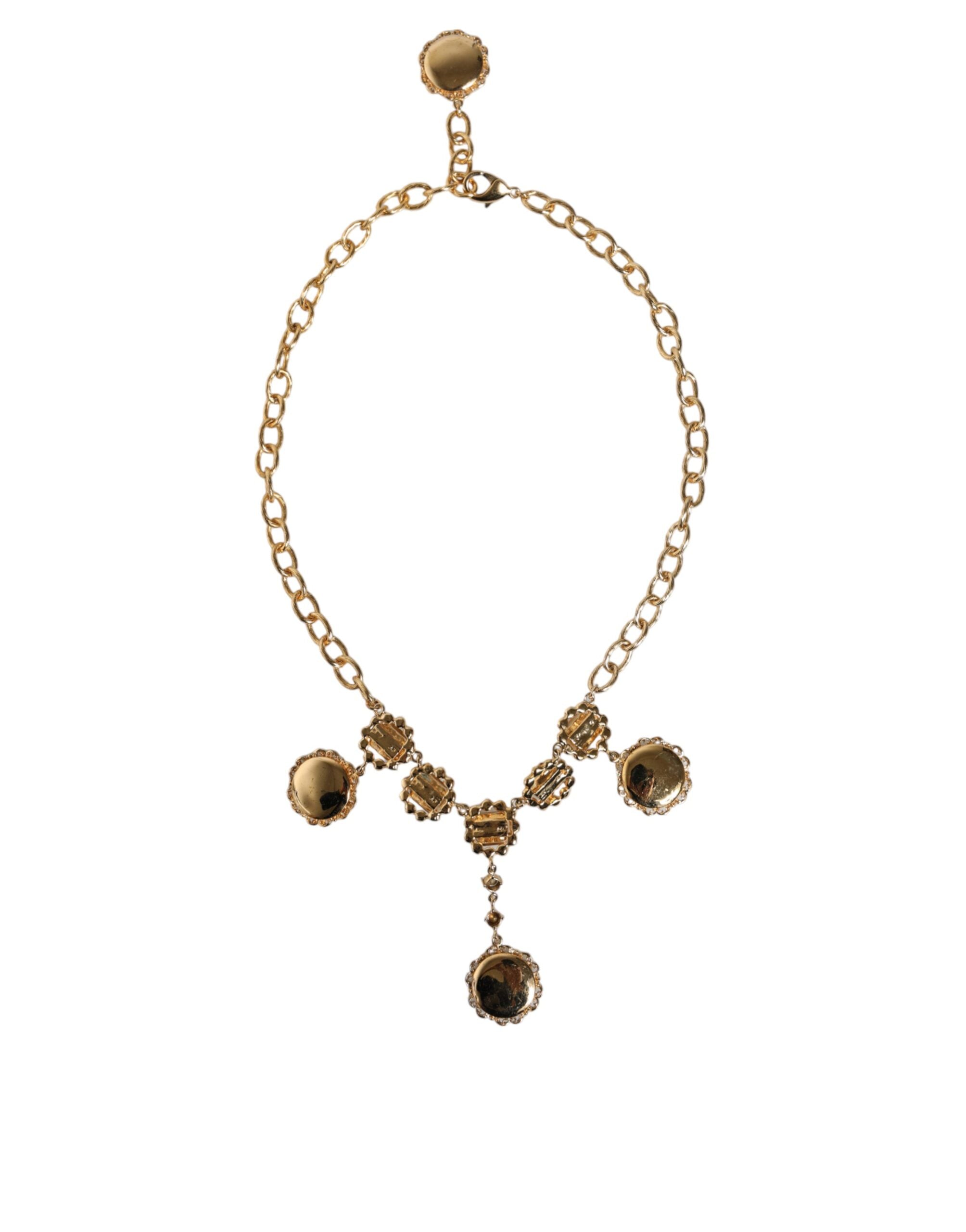 Dolce & Gabbana Gold Chain Brass Crystal Clock Statement Necklace -   -  Dolce & Gabbana.