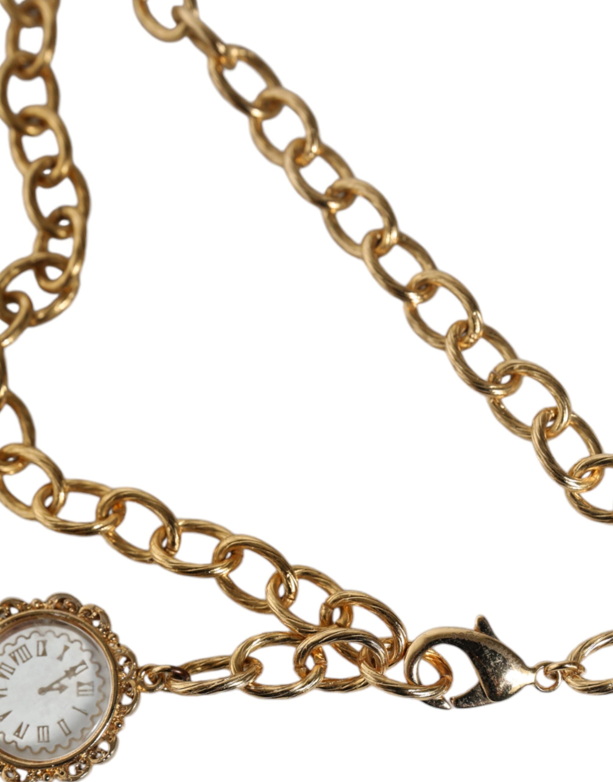 Dolce & Gabbana Gold Chain Brass Crystal Clock Statement Necklace -   -  Dolce & Gabbana.